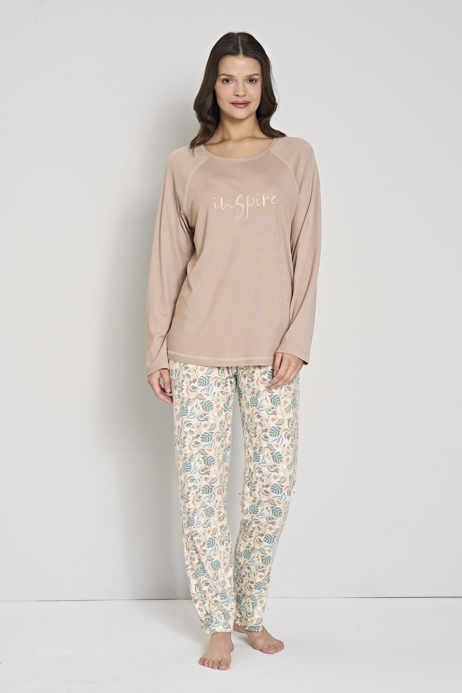 328872Kadın Kahverengi Uzun Kol Baskılı Pijama Takımı C2T0N91Uzun Kol PijamaPijadoreKadın Kahverengi Uzun Kol Baskılı Pijama Takımı C2T0N91