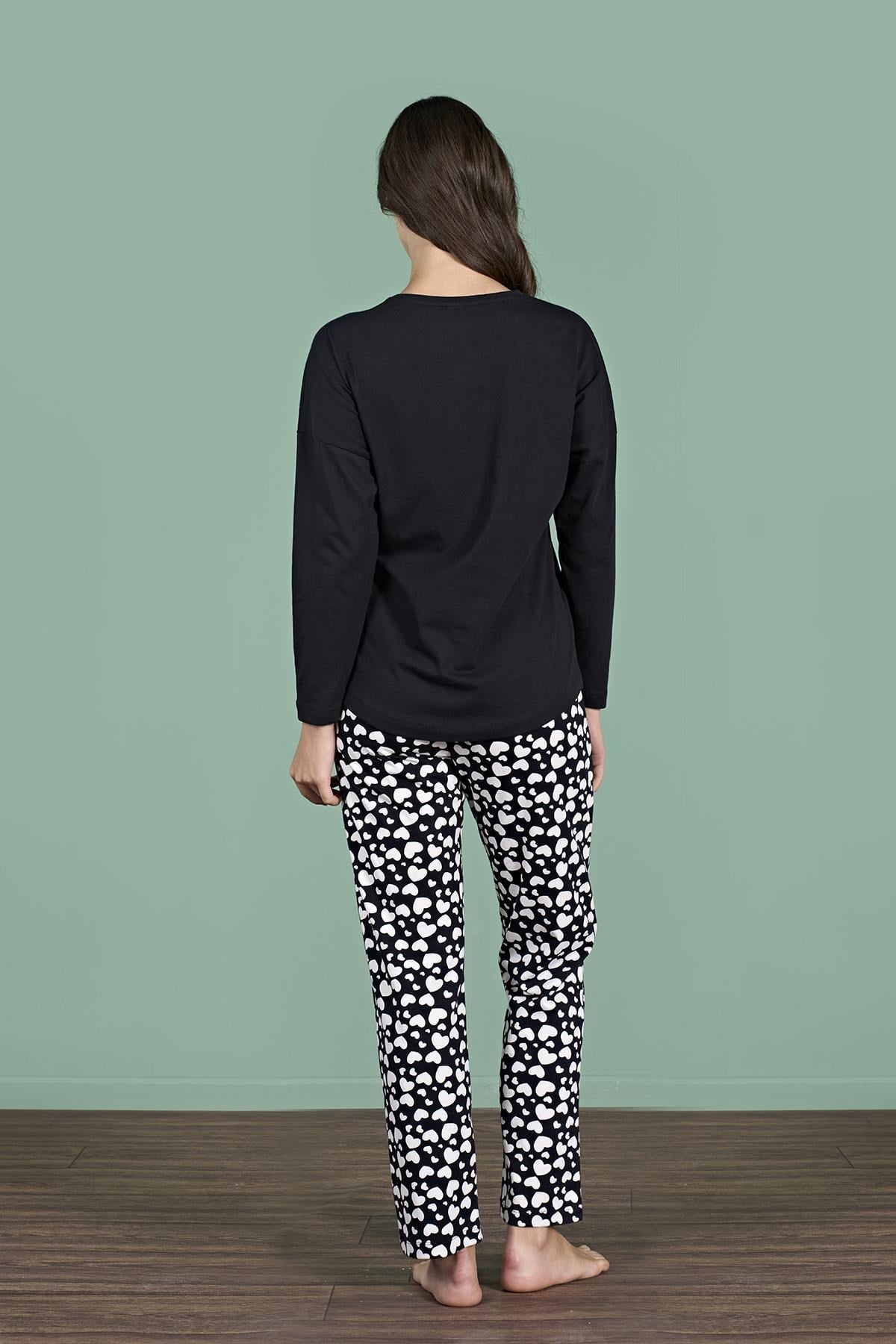 328889Kadın Siyah Kedi Baskılı Uzun Kollu Yuvarlak Yaka Pijama Takımı C7T2N91Uzun Kol PijamaPijadoreKadın Siyah Kedi Baskılı Uzun Kollu Yuvarlak Yaka Pijama Takımı C7T2N91