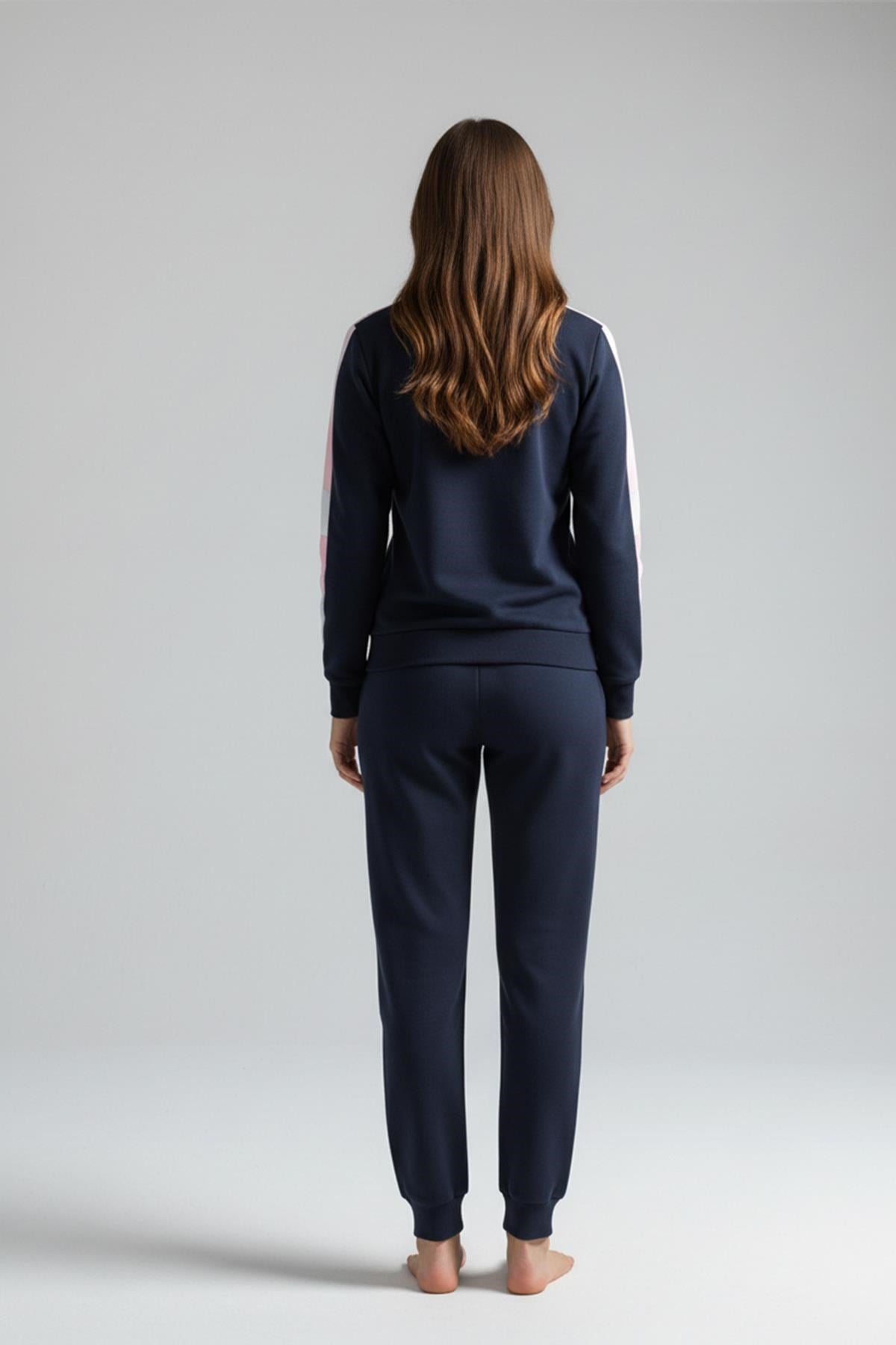 328970Kadın Lacivert Renk Şeritli Kol Lastikli Paça Pijama Takımı C5T1N102Eşofman TakımPoloKadın Lacivert Renk Şeritli Kol Lastikli Paça Pijama Takımı C5T1N102