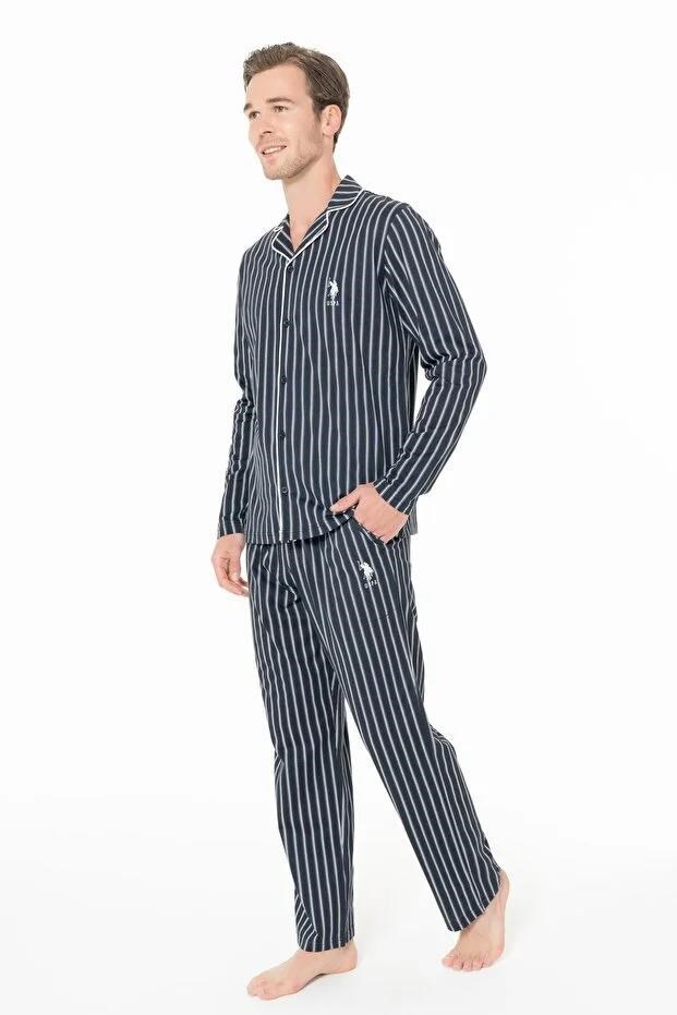 329188Erkek Lacivert Renk Beyaz Çizgili Düğmeli Yaka Uzun Kollu Düz Paça Önden Düğmeli Pijama Takımı C3T9N981Pijama TakımıPoloErkek Lacivert Renk Beyaz Çizgili Düğmeli Yaka Uzun Kollu Düz Paça Önden Düğmeli Pijama Takımı C3T9N981