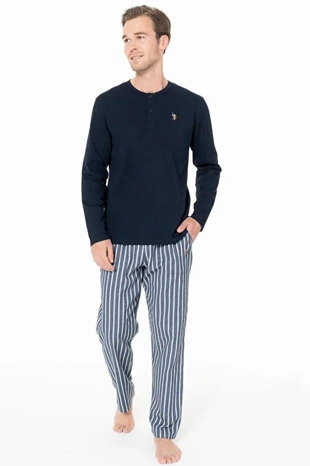 329189Erkek Lacivert Renk Düğmeli Yaka Uzun Kollu Çizgili Alt Düz Paça Pijama Takımı C7T8N981Pijama TakımıPoloErkek Lacivert Renk Düğmeli Yaka Uzun Kollu Çizgili Alt Düz Paça Pijama Takımı C7T8N981