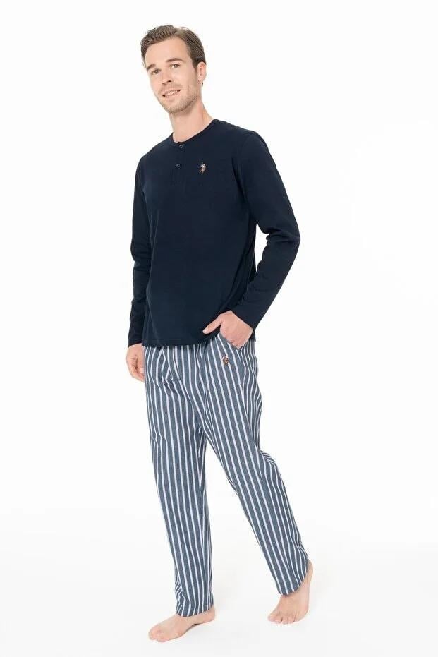 329189Erkek Lacivert Renk Düğmeli Yaka Uzun Kollu Çizgili Alt Düz Paça Pijama Takımı C7T8N981Pijama TakımıPoloErkek Lacivert Renk Düğmeli Yaka Uzun Kollu Çizgili Alt Düz Paça Pijama Takımı C7T8N981