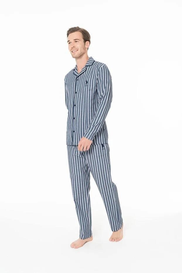 329190Erkek Lacivert Renk Düğmeli Yaka Uzun Kollu Düz Paça Çizgili Önden Düğmeli Pijama Takımı C8T7N981Pijama TakımıPoloErkek Lacivert Renk Düğmeli Yaka Uzun Kollu Düz Paça Çizgili Önden Düğmeli Pijama Takımı C8T7N981
