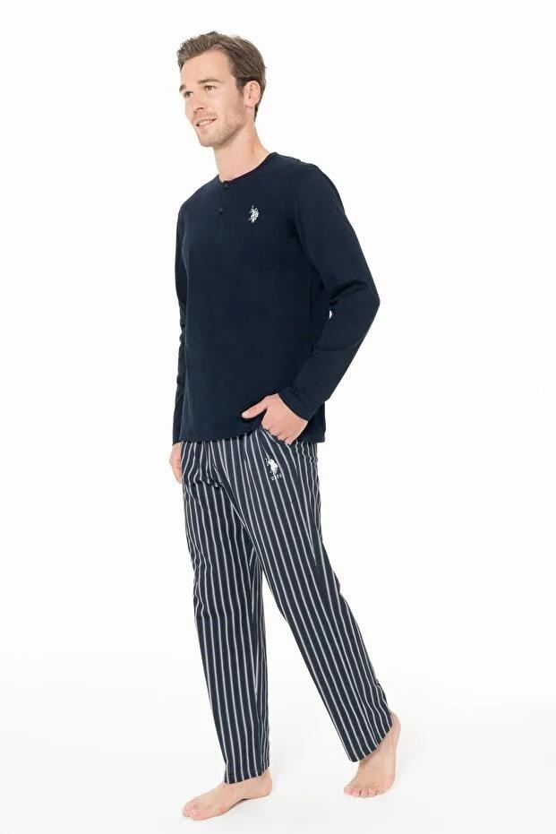329191Erkek Lacivert Renk Düğmeli Yaka Uzun Kollu Çizgili Alt Düz Paça Pijama Takımı C4T9N981Pijama TakımıPoloErkek Lacivert Renk Düğmeli Yaka Uzun Kollu Çizgili Alt Düz Paça Pijama Takımı C4T9N981