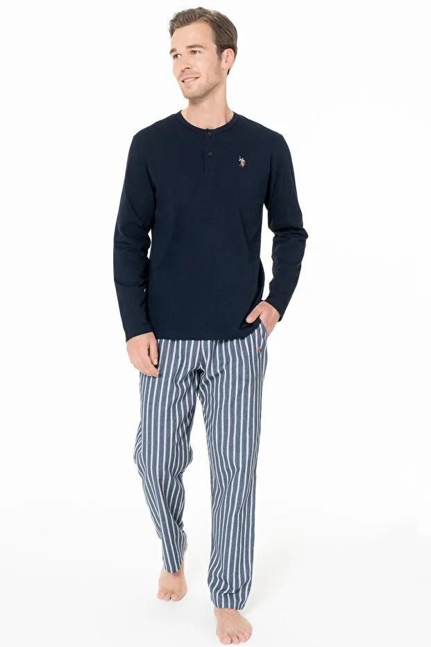 329189Erkek Lacivert Renk Düğmeli Yaka Uzun Kollu Çizgili Alt Düz Paça Pijama Takımı C7T8N981Pijama TakımıPoloErkek Lacivert Renk Düğmeli Yaka Uzun Kollu Çizgili Alt Düz Paça Pijama Takımı C7T8N981
