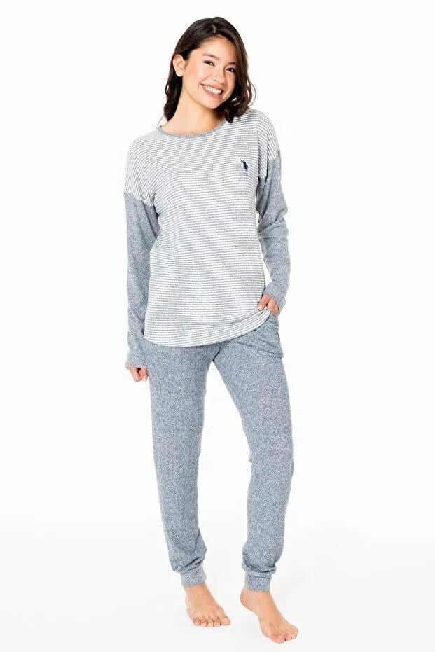 329179Kadın Lacivert Melanj Renk Uzun Kollu Lastikli Paça Pijama Takımı C9T2N102Uzun Kol PijamaPoloKadın Lacivert Melanj Renk Uzun Kollu Lastikli Paça Pijama Takımı C9T2N102