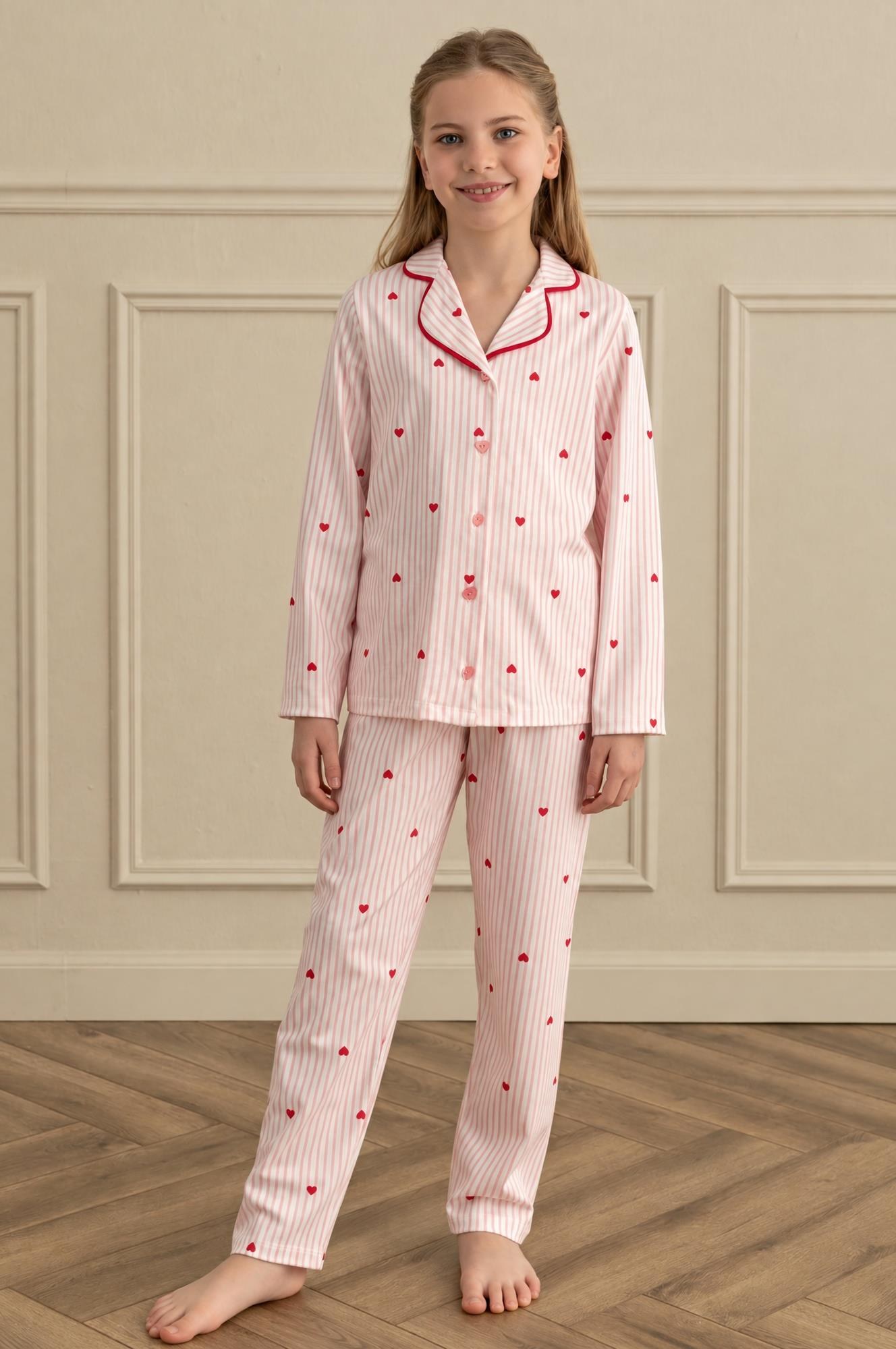 334298Kız Çocuk Uzun Kollu Önden Düğmeli Kalpli Pembe Pijama Takımı C7T3N007Kız Çocuk Uzun Kollu Düğmeli Kalpli Pembe Pijama TakımıKız Çocuk PijamaSevimKız Çocuk Uzun Kollu Önden Düğmeli Kalpli Pembe Pijama Takımı C7T3N007