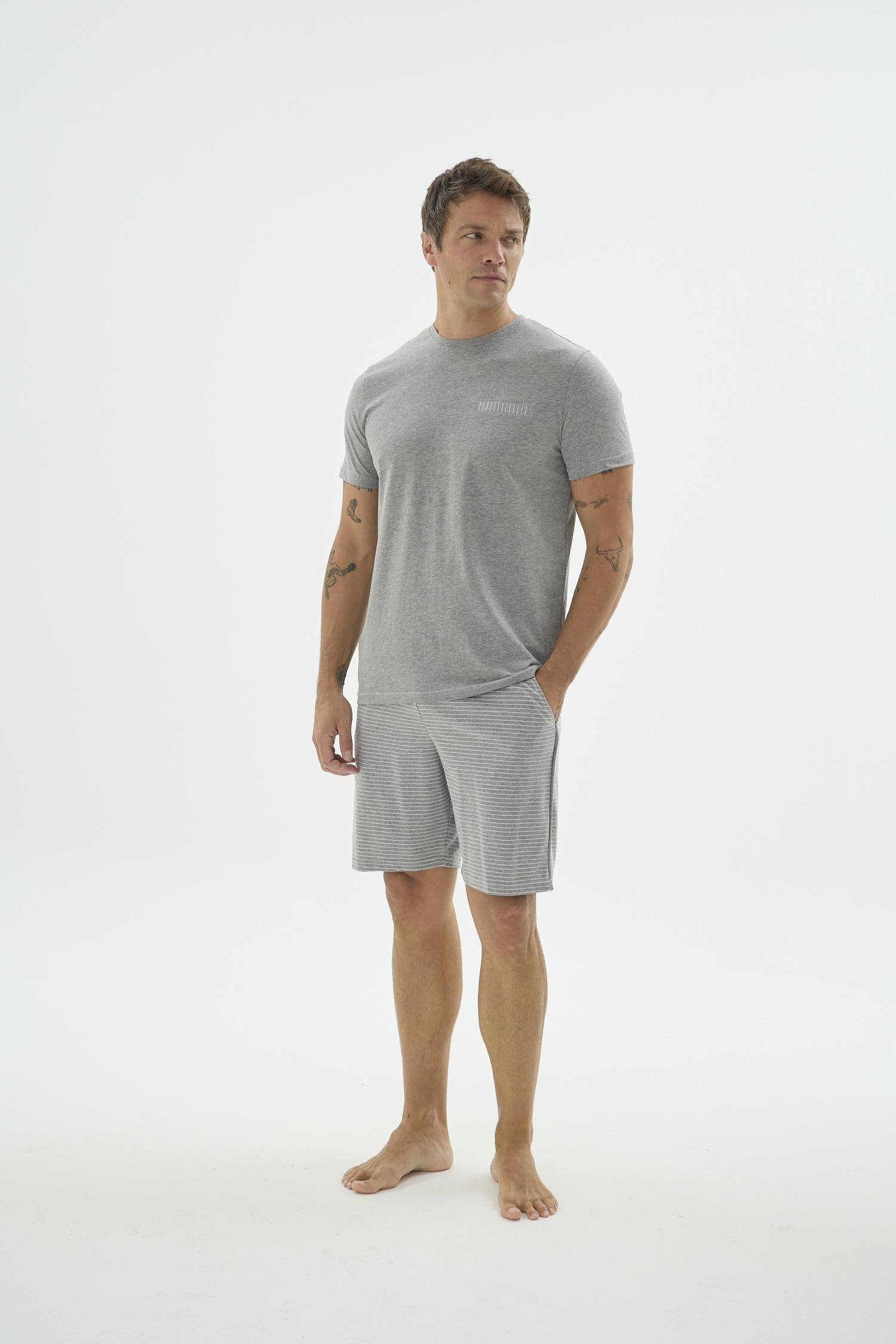 332699Erkek Kısa Kol Çizgili Şortlu Gri Melanj Pijama Takımı C4T6N69Pijama TakımıSevimErkek Kısa Kol Çizgili Şortlu Gri Melanj Pijama Takımı C4T6N69