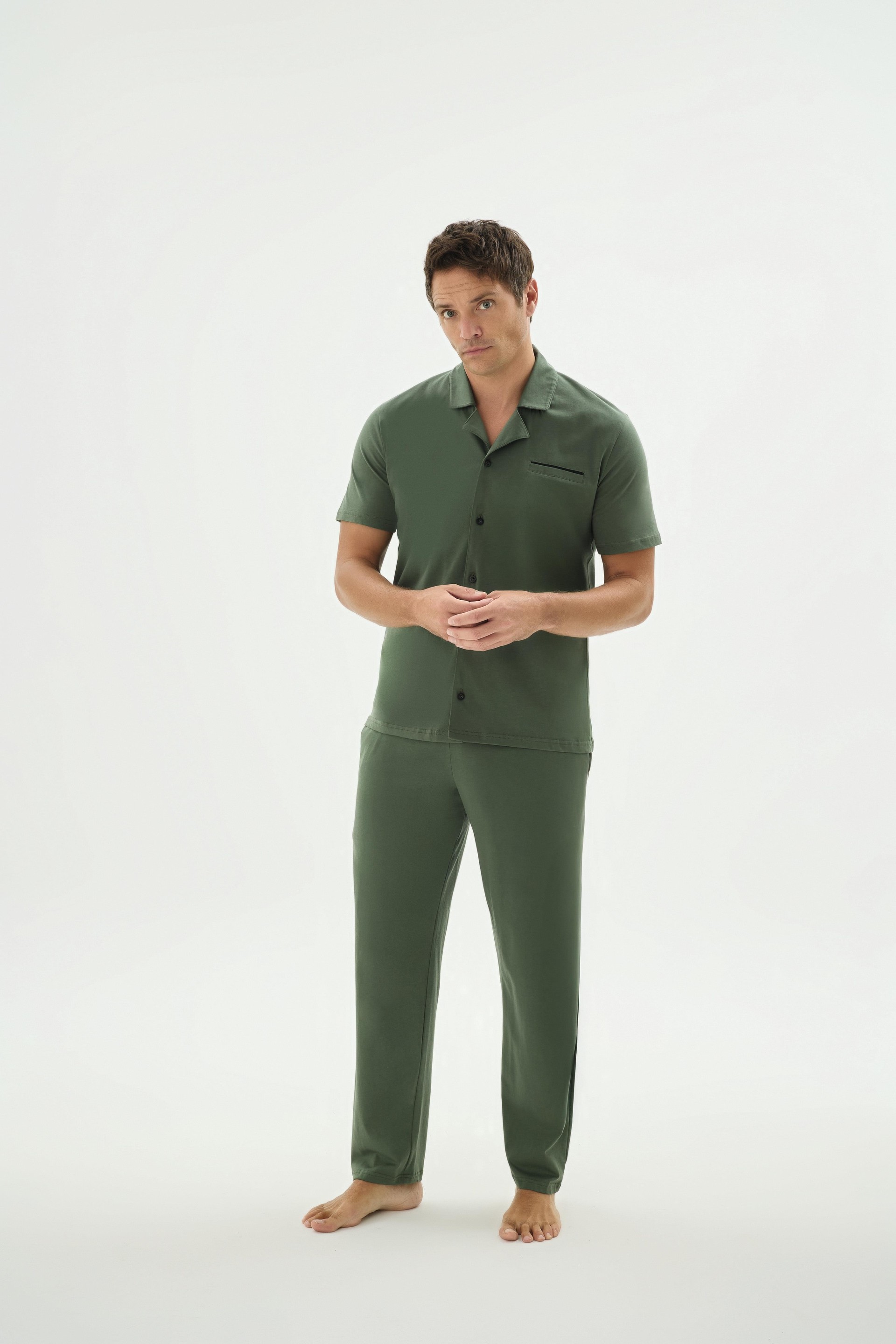 332899Erkek Kısa Kol Önden Düğmeli Yeşil Pijama Takımı C6T7N69Pijama TakımıSevimErkek Kısa Kol Önden Düğmeli Yeşil Pijama Takımı C6T7N69
