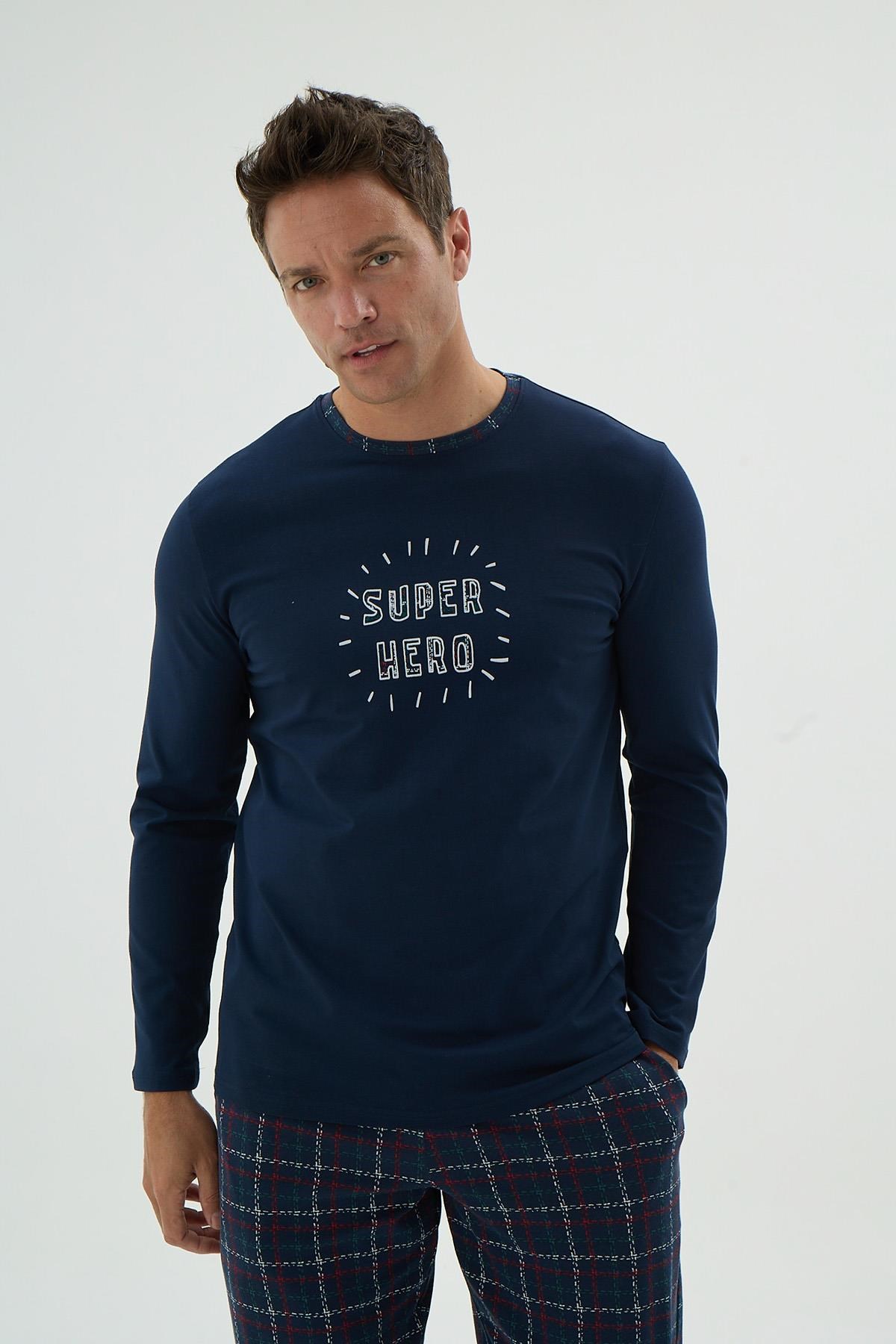 328682Erkek Uzun Kol Desenli Ekose Alt Lacivert Pijama Takımı C1T3N69Pijama TakımıSevimErkek Uzun Kol Desenli Ekose Alt Lacivert Pijama Takımı C1T3N69