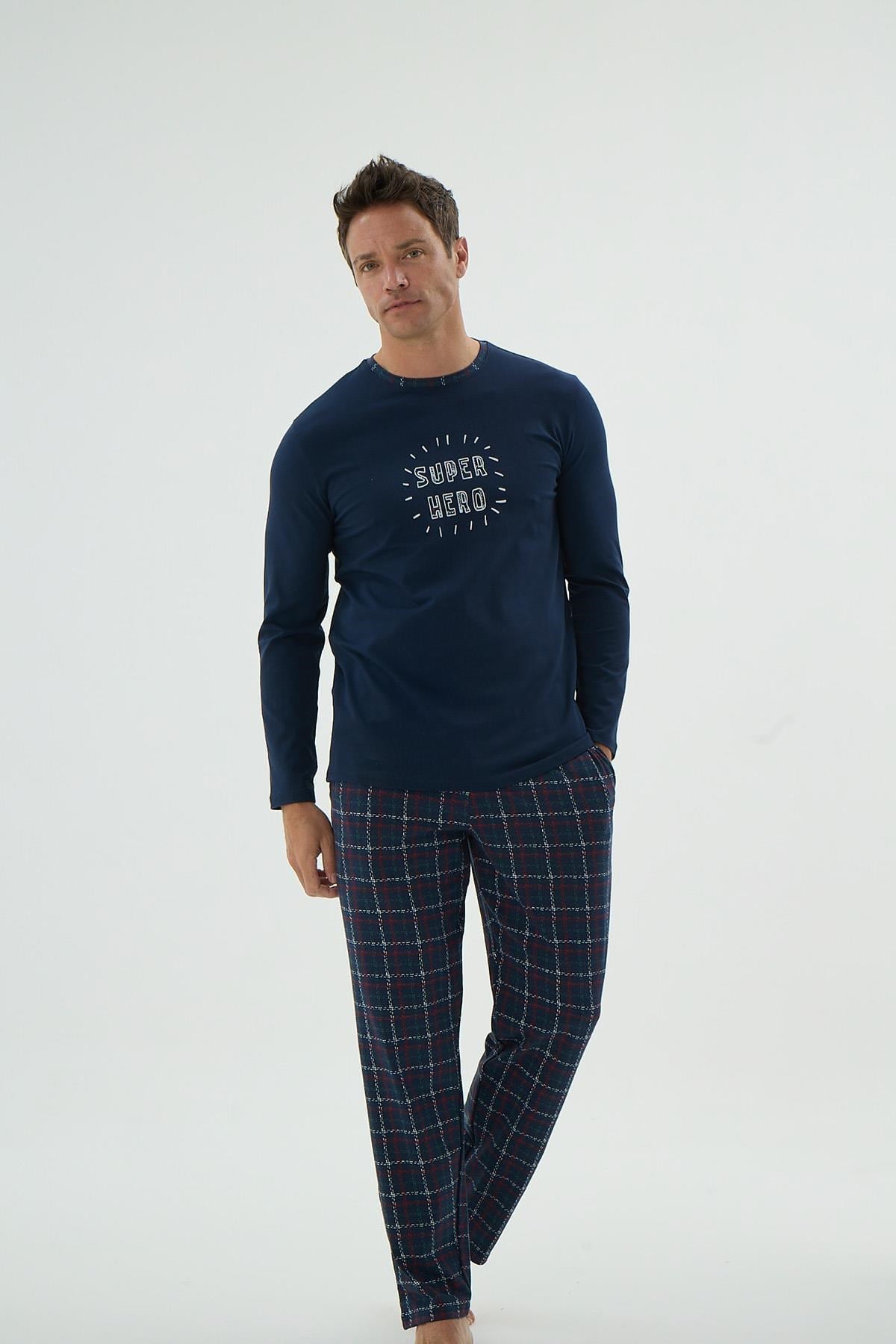 328682Erkek Uzun Kol Desenli Ekose Alt Lacivert Pijama Takımı C1T3N69Pijama TakımıSevimErkek Uzun Kol Desenli Ekose Alt Lacivert Pijama Takımı C1T3N69