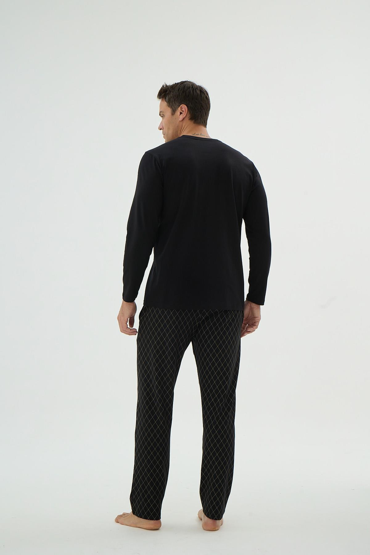 328690Erkek Uzun Kol Düğmeli Yaka Desenli Alt Siyah Pijama Takımı C3T4N69Pijama TakımıSevimErkek Uzun Kol Düğmeli Yaka Desenli Alt Siyah Pijama Takımı C3T4N69