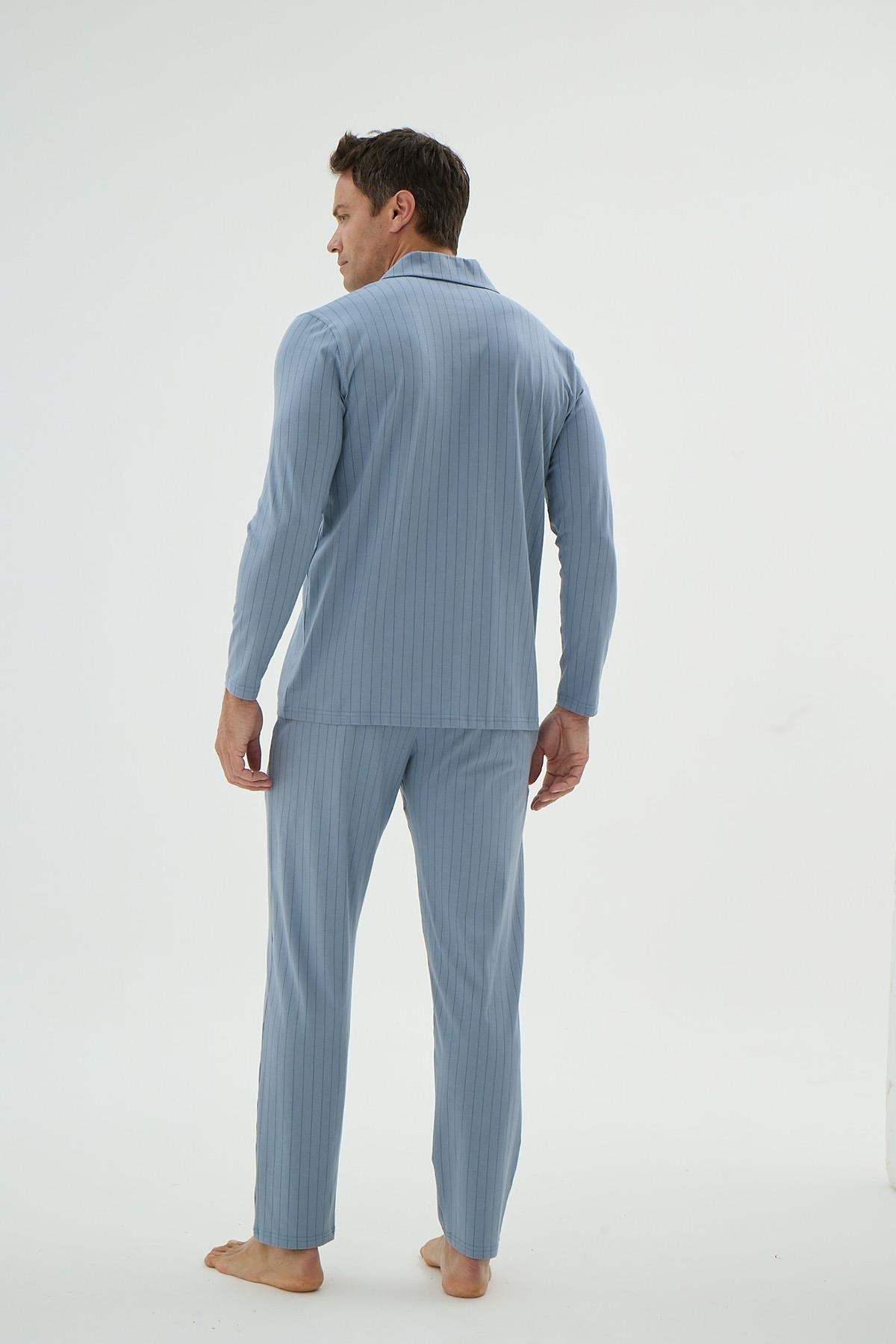 328683Erkek Uzun Kol Önden Düğmeli Çizgili Mavi Pijama Takımı C3T3N69Pijama TakımıSevimErkek Uzun Kol Önden Düğmeli Çizgili Mavi Pijama Takımı C3T3N69