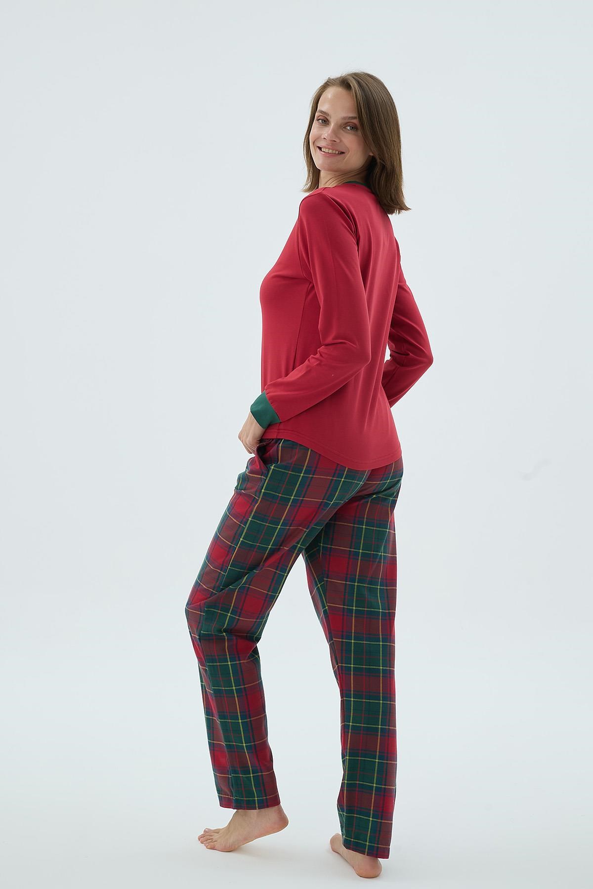 328659Kadın Kırmızı Uzun Kollu Penguen Baskılı Kareli Pijama Takımı C6T4N371Uzun Kol PijamaSevimKadın Kırmızı Uzun Kollu Penguen Baskılı Kareli Pijama Takımı C6T4N371
