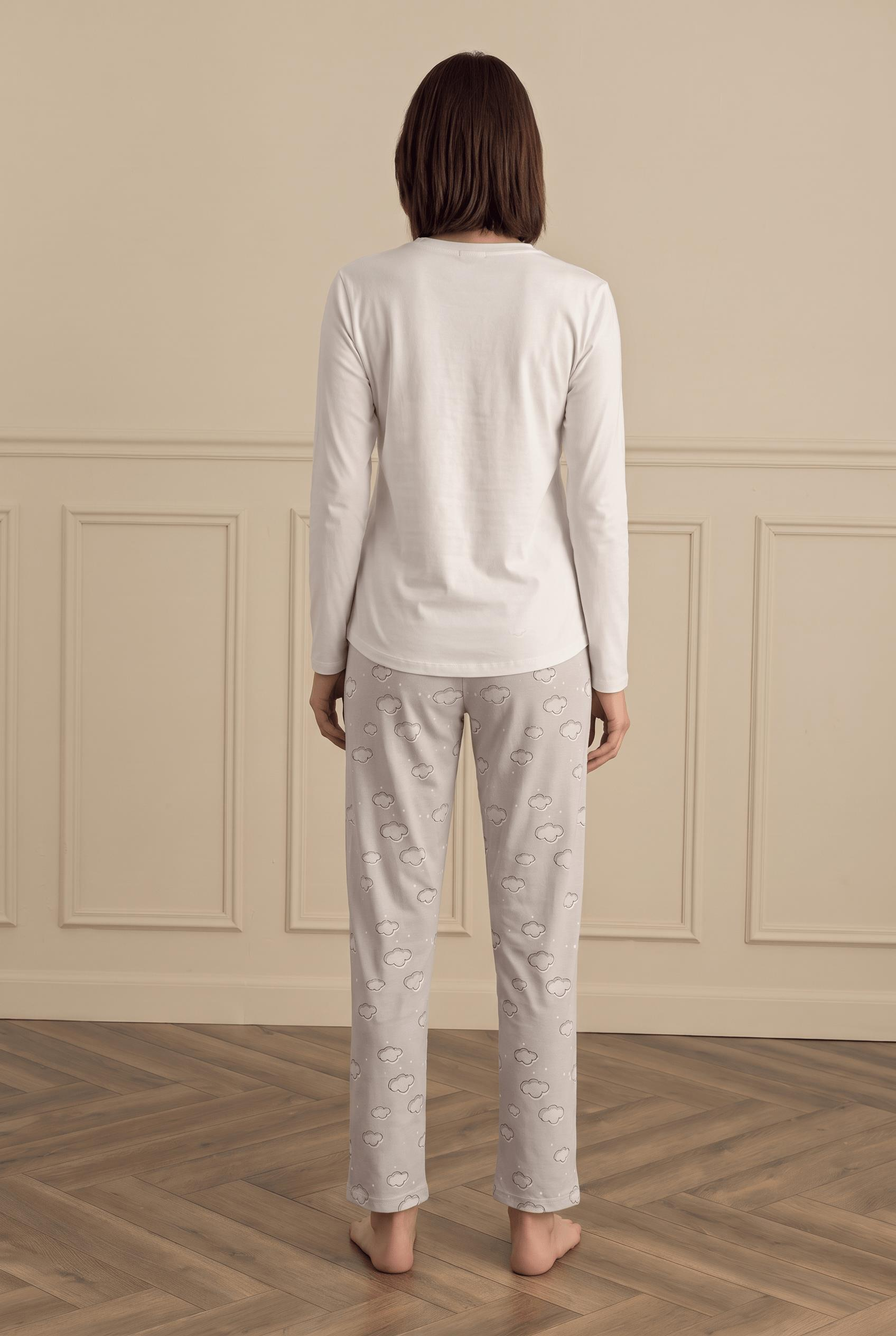 333843Kadın Uzun Kol Bulut Desenli Ekru Pijama Takımı C7T5N281Uzun Kol PijamaSevimKadın Uzun Kol Bulut Desenli Ekru Pijama Takımı C7T5N281