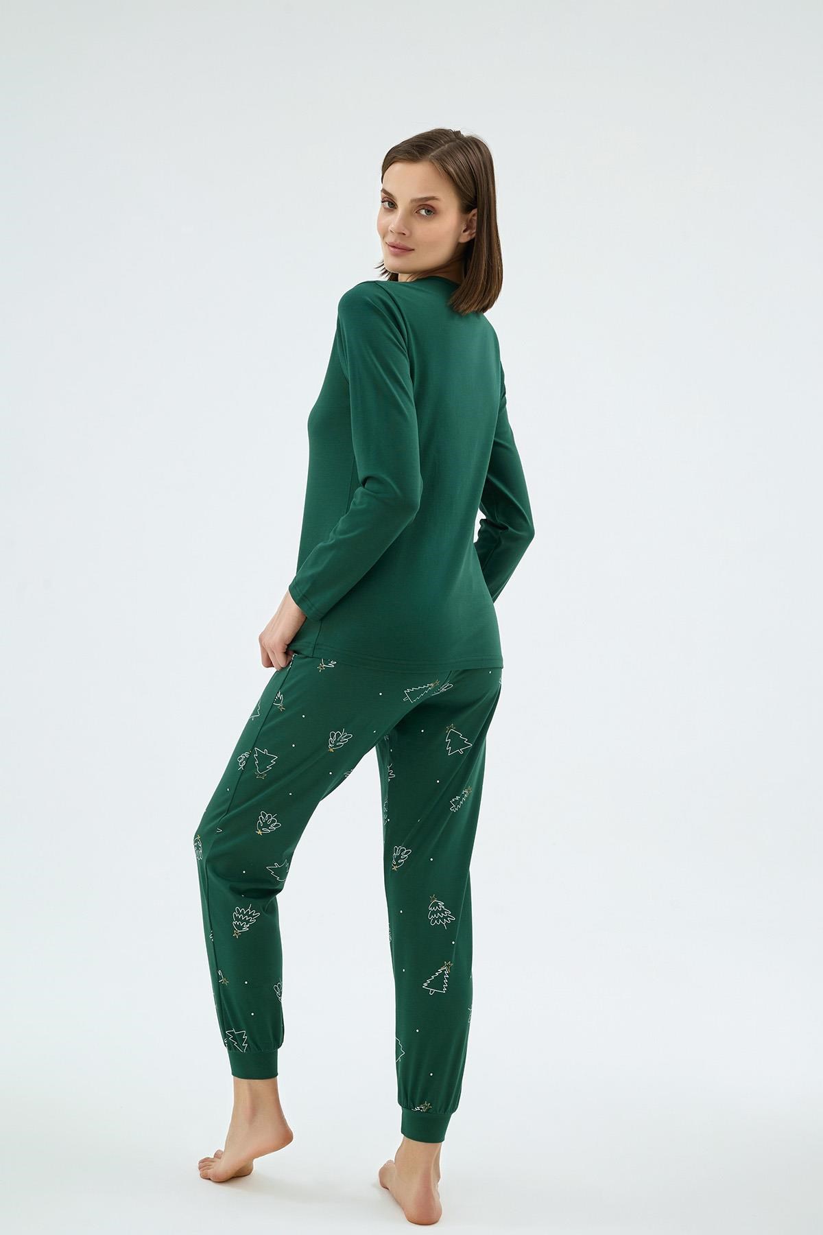 328625Kadın Uzun Kollu Baskılı Üst Jogger Paça Yeşil Pijama Takımı C9T7N071Uzun Kol PijamaSevimKadın Uzun Kollu Baskılı Üst Jogger Paça Yeşil Pijama Takımı C9T7N071