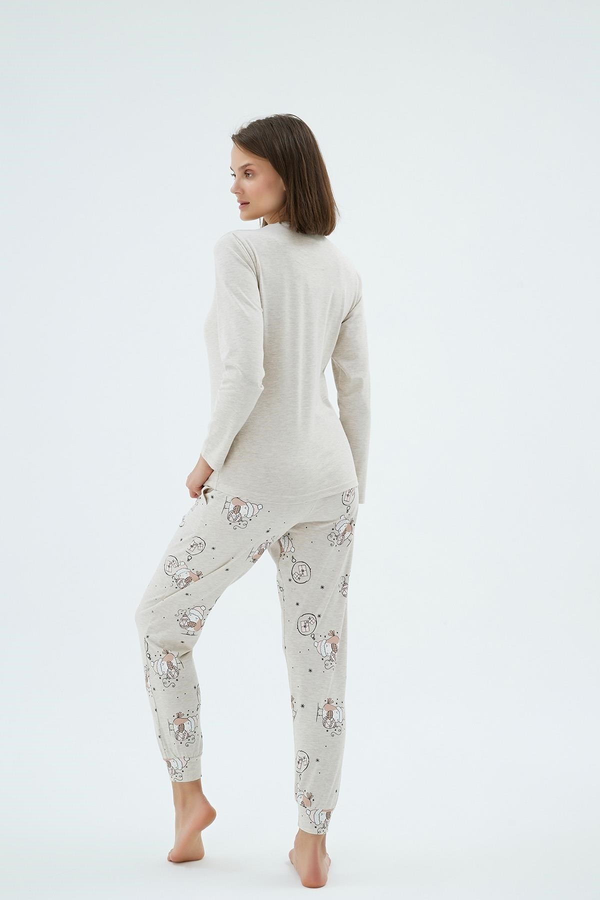 328636Kadın Uzun Kollu Baskılı Jogger Paça Bej Pijama Takımı C5T4N171Uzun Kol PijamaSevimKadın Uzun Kollu Baskılı Jogger Paça Bej Pijama Takımı C5T4N171