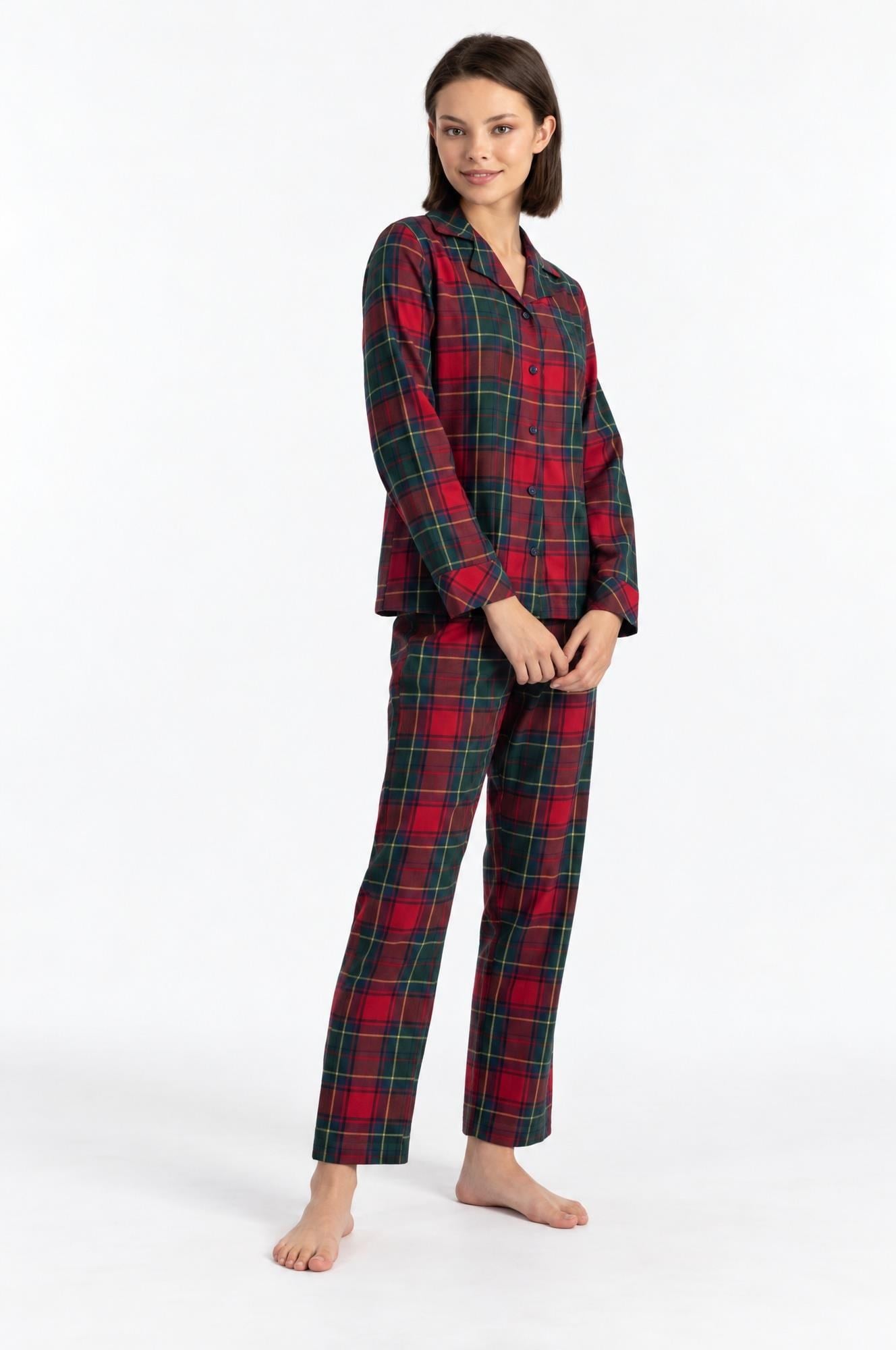 334294Kadın Uzun Kollu Önden Düğmeli Ekose Desenli Kırmızı Pijama Takımı C6T7N381Uzun Kol PijamaSevimKadın Uzun Kollu Önden Düğmeli Ekose Desenli Kırmızı Pijama Takımı C6T7N381