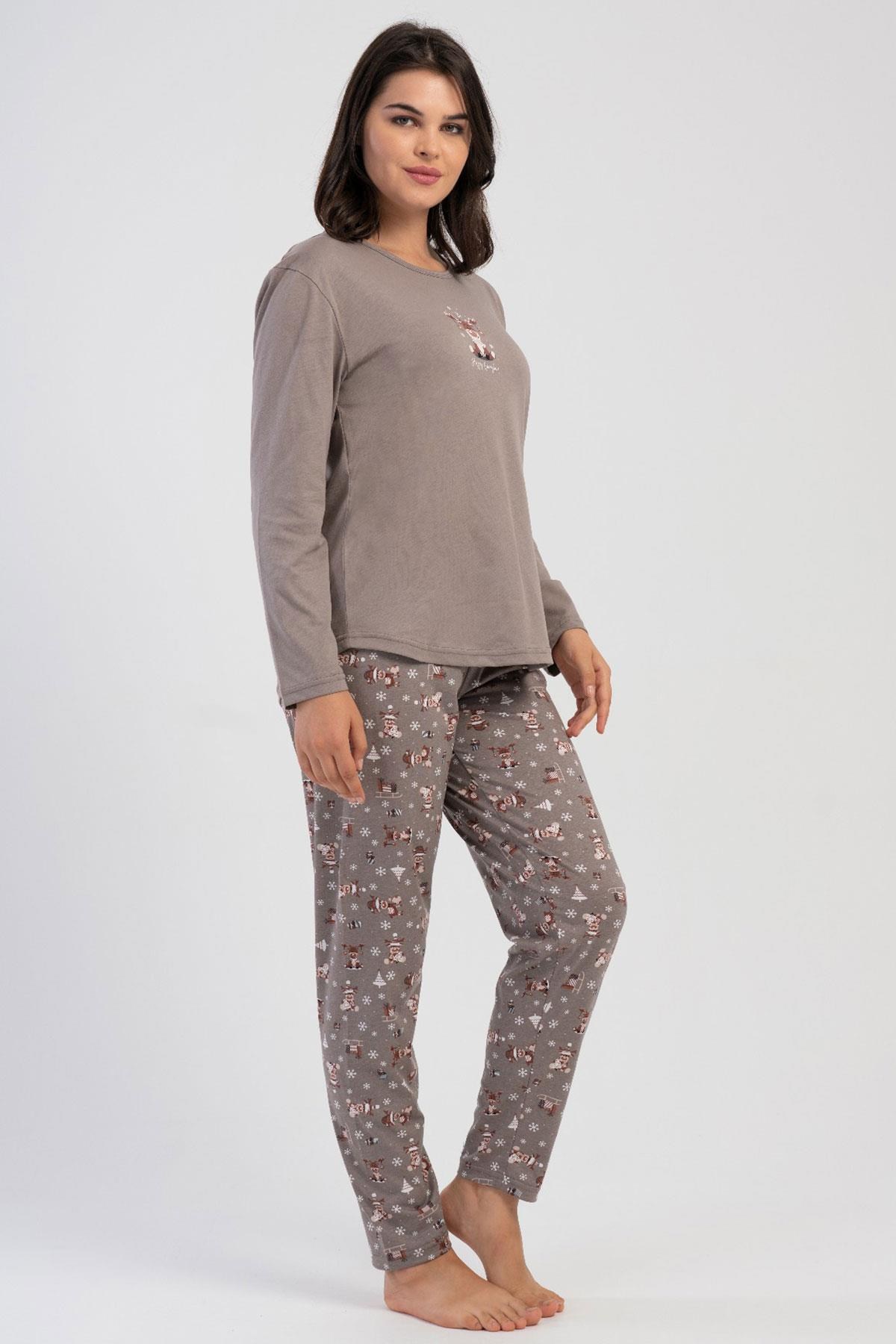 329515Kadın Büyük Beden Espresso Uzun Kollu Bisiklet Yaka Desenli Pijama Takımı C0T7N2305Büyük BedenVienettaKadın Büyük Beden Espresso Uzun Kollu Bisiklet Yaka Desenli Pijama Takımı C0T7N2305