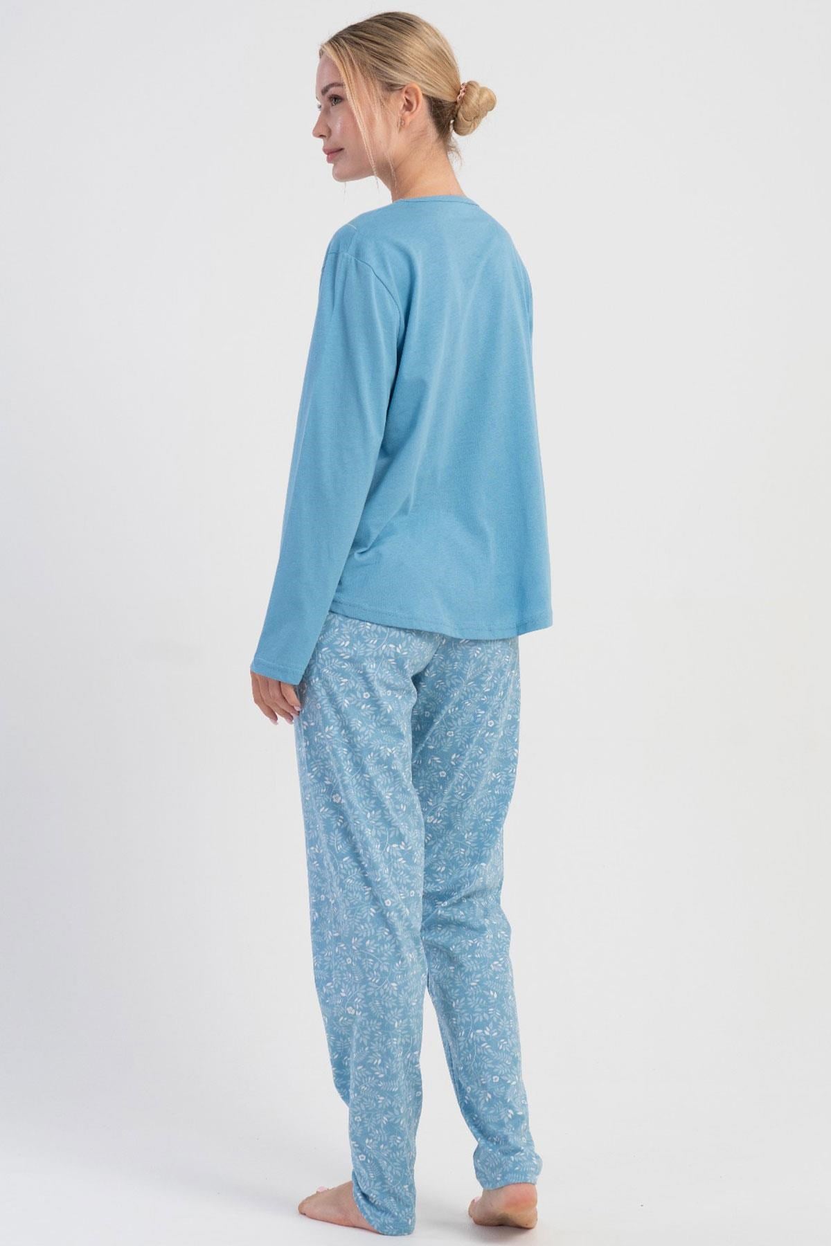 329505Kadın Büyük Beden Mavi Uzun Kollu V Yaka Pijama Takımı C8T6N1305Büyük BedenVienettaKadın Büyük Beden Mavi Uzun Kollu V Yaka Pijama Takımı C8T6N1305