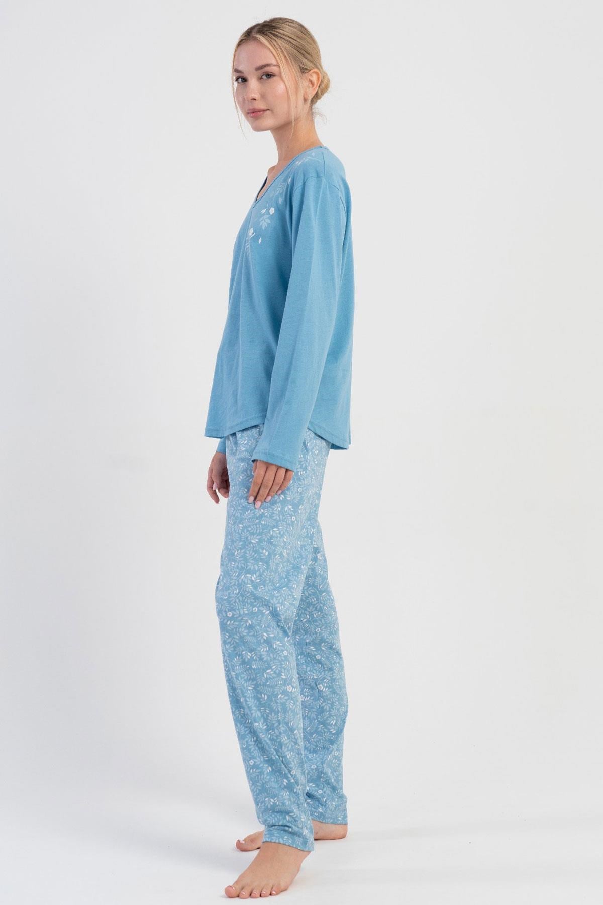 329505Kadın Büyük Beden Mavi Uzun Kollu V Yaka Pijama Takımı C8T6N1305Büyük BedenVienettaKadın Büyük Beden Mavi Uzun Kollu V Yaka Pijama Takımı C8T6N1305