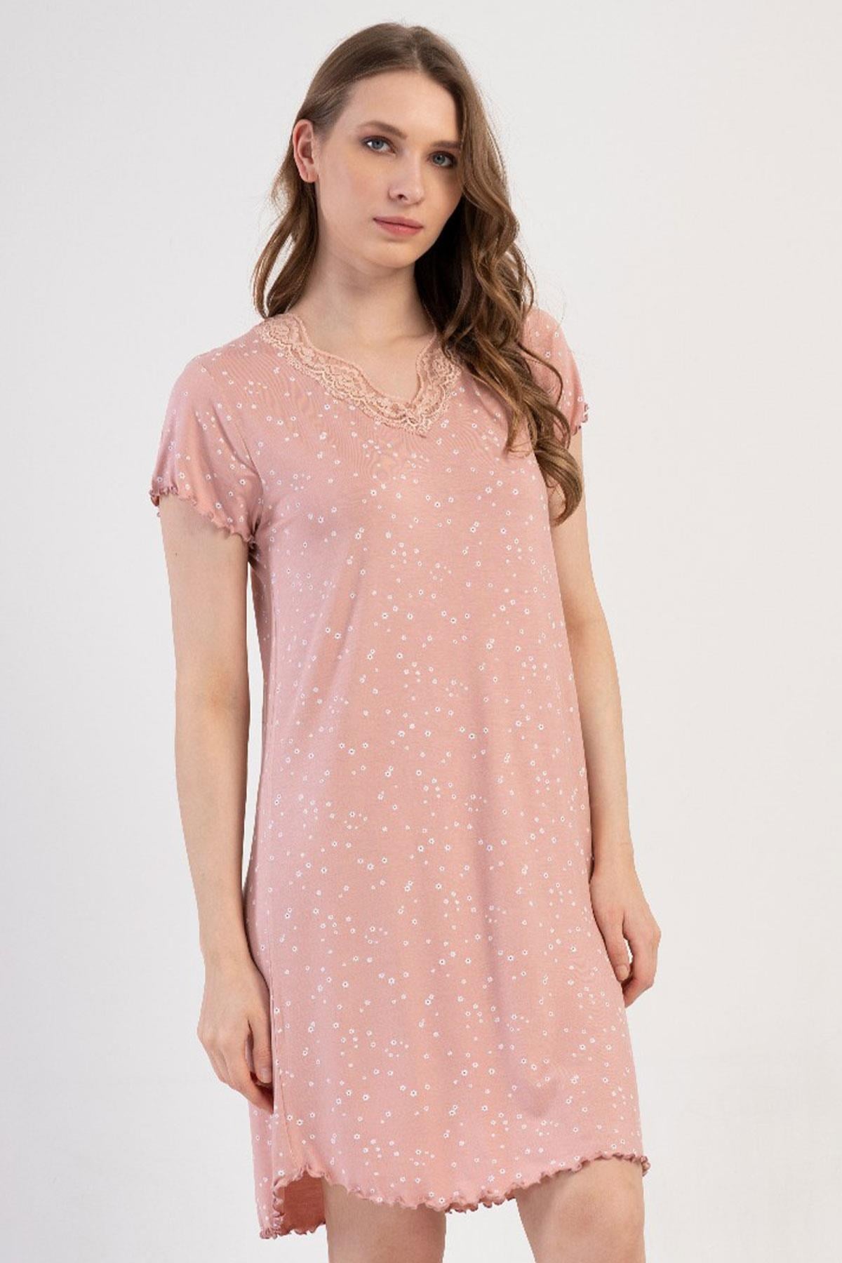 330694Kadın Büyük Beden Kısa Kol Dantel Yaka Açık Pembe Tunik C6T8N2904Kısa GecelikVienettaKadın Büyük Beden Kısa Kol Dantel Yaka Açık Pembe Tunik C6T8N2904