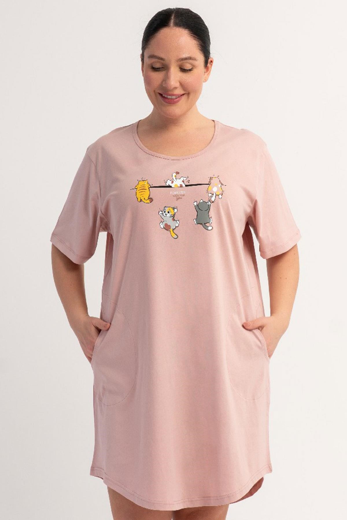 333047Kadın Büyük Beden Kısa Kollu Pudra Pembe Gecelik Tunik C9T8N0106Kısa GecelikVienettaKadın Büyük Beden Kısa Kollu Pudra Pembe Gecelik Tunik C9T8N0106