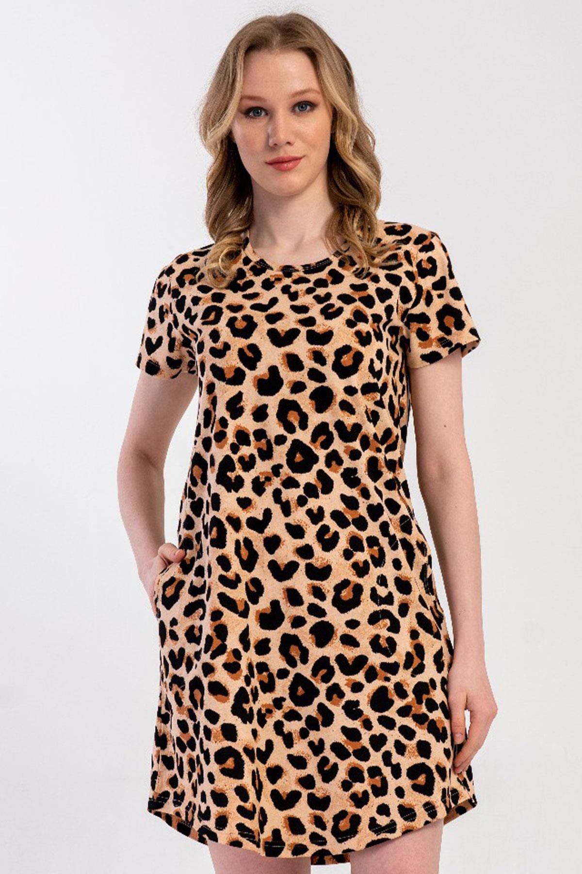 330627Kadın Kısa Kol Leopar Desenli Gecelik Tunik C2T0N3305Kısa GecelikVienettaKadın Kısa Kol Leopar Desenli Gecelik Tunik C2T0N3305