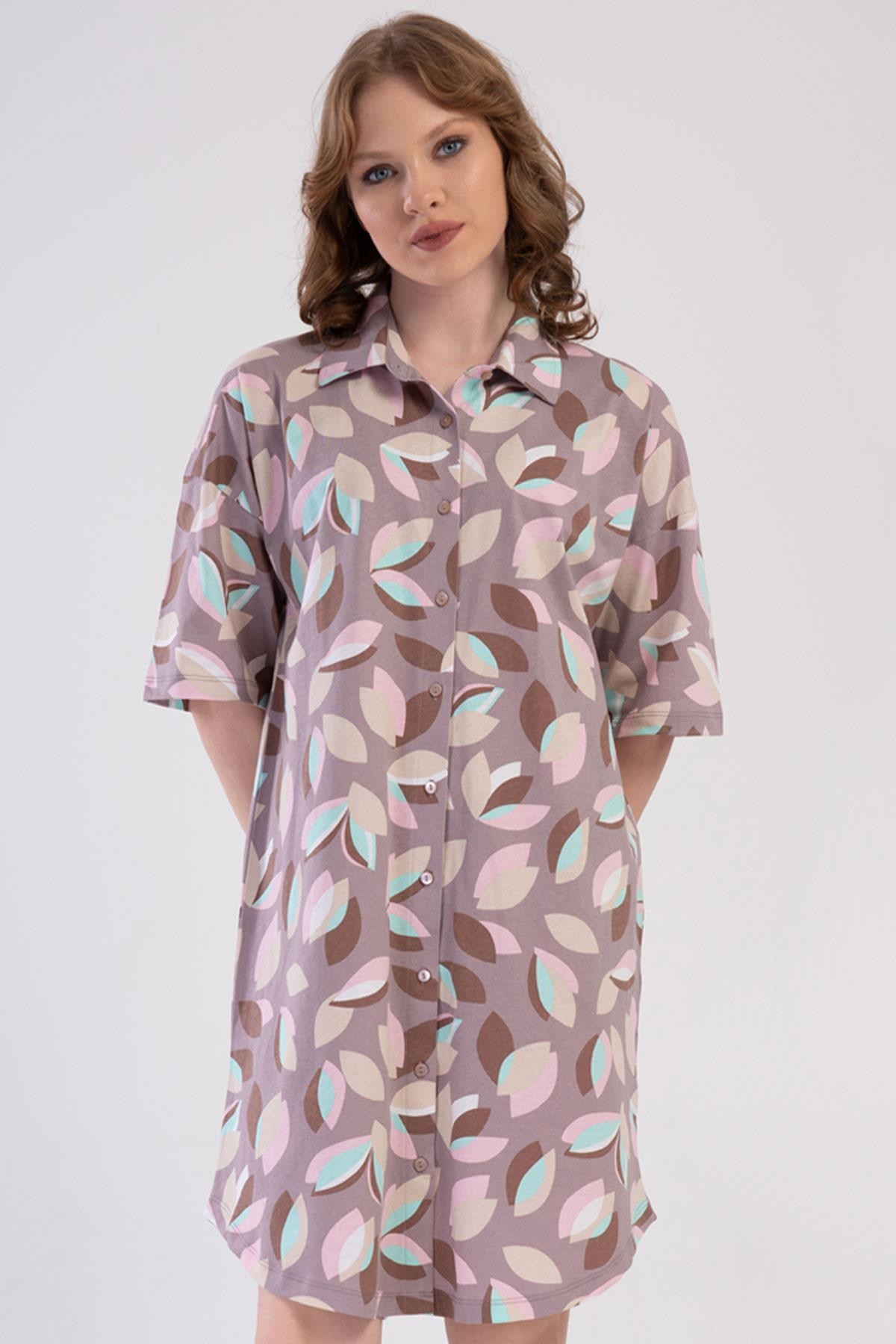 331453Kadın Kısa Kol Önden Düğmeli Bej Gecelik C4T3N1904Kısa GecelikVienettaKadın Kısa Kol Önden Düğmeli Bej Gecelik C4T3N1904