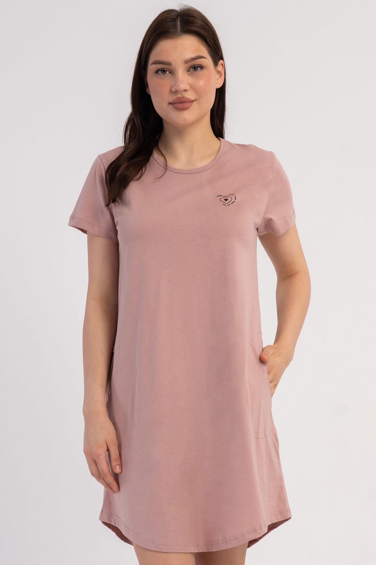 333063Kadın Kısa Kollu Cepli Pembe Gecelik Tunik C9T1N0106Kısa GecelikVienettaKadın Kısa Kollu Cepli Pembe Gecelik Tunik C9T1N0106
