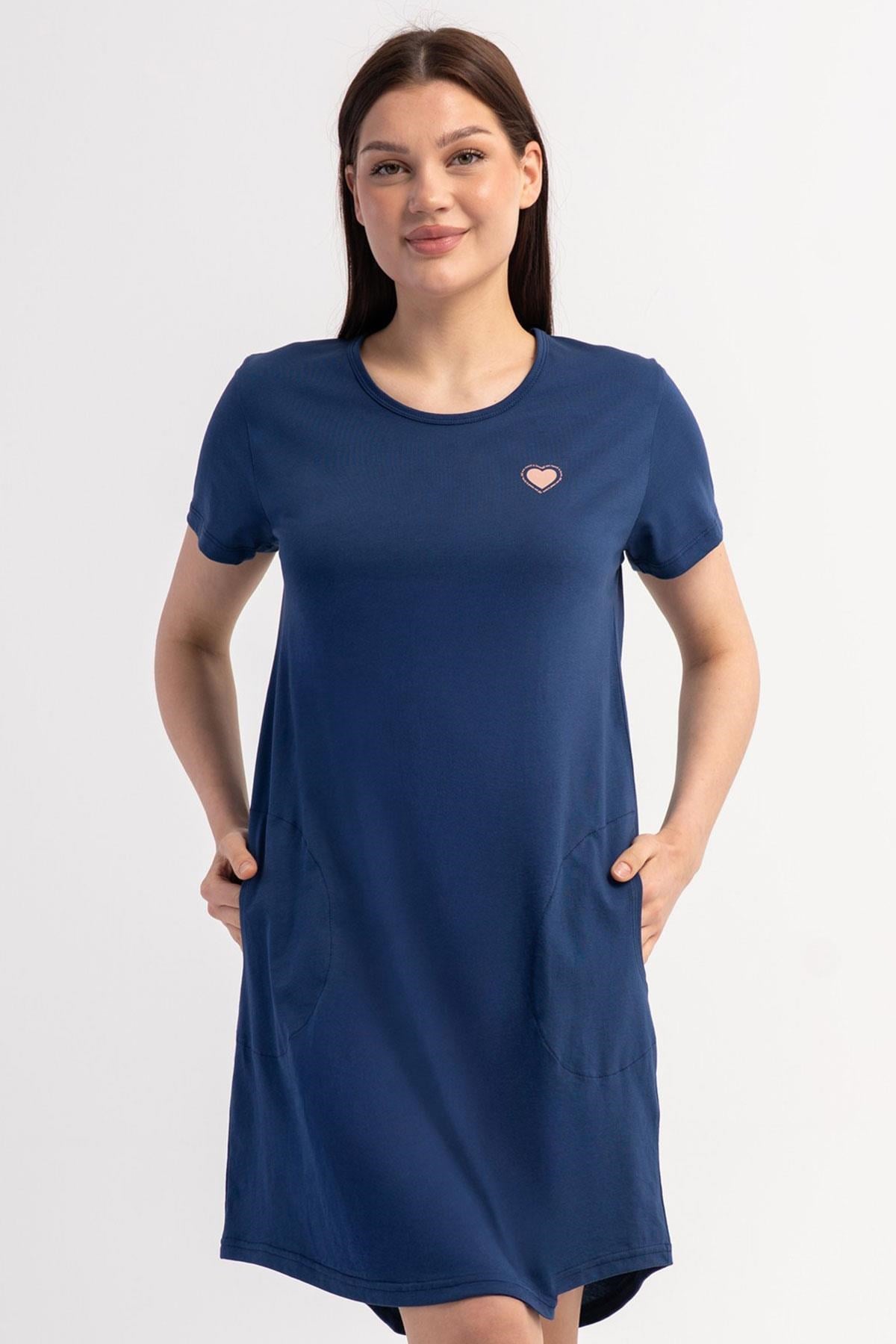 333062Kadın Kısa Kollu Cepli Lacivert Gecelik Tunik C9T1N0106Kısa GecelikVienettaKadın Kısa Kollu Cepli Lacivert Gecelik Tunik C9T1N0106