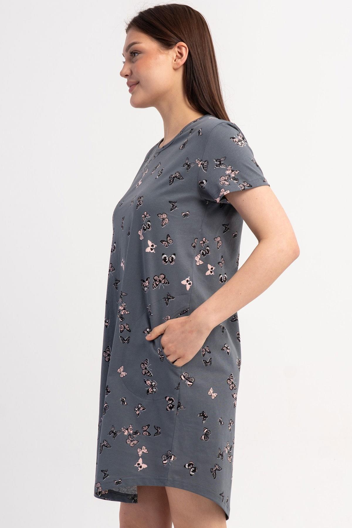 333051Kadın Kısa Kollu Kelebek Desenli Füme Gecelik Tunik C3T9N0206Kısa GecelikVienettaKadın Kısa Kollu Kelebek Desenli Füme Gecelik Tunik C3T9N0206