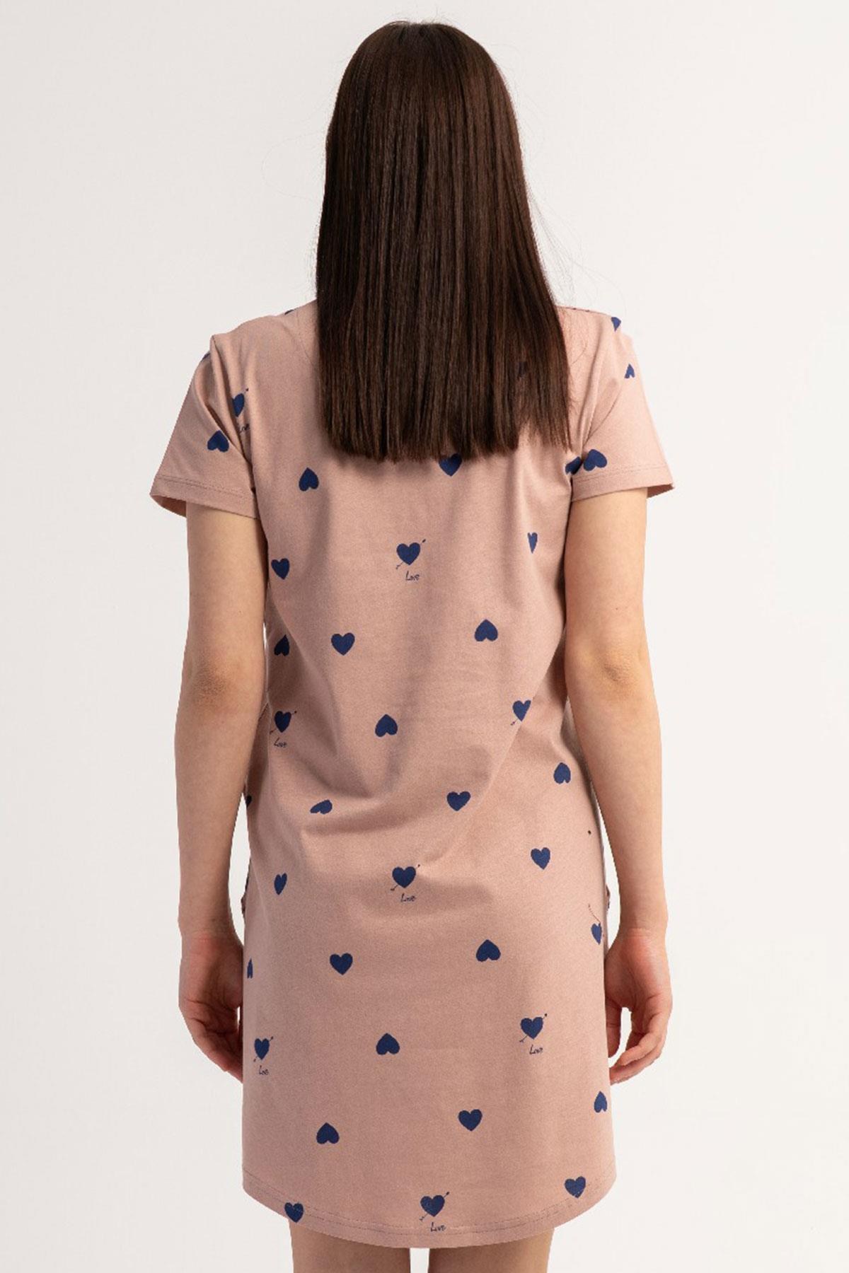 333041Kadın Kısa Kollu Pudra Pembe Kalp Desenli Gecelik Tunik C1T2N0106Kısa GecelikVienettaKadın Kısa Kollu Pudra Pembe Kalp Desenli Gecelik Tunik C1T2N0106