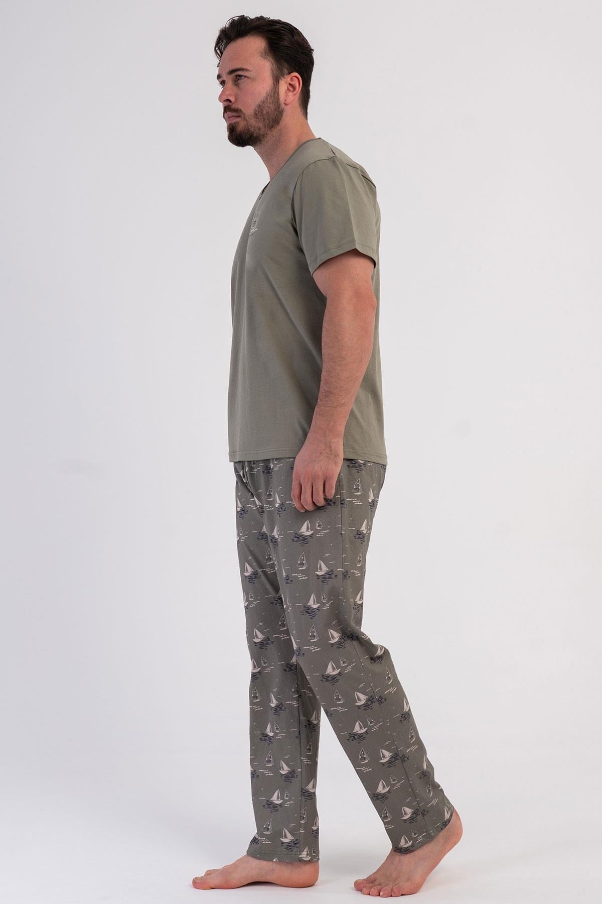 333083Erkek Büyük Beden Kısa Kollu V Yaka Haki Pijama Takımı C5T7N0106Pijama TakımıVienettaErkek Büyük Beden Kısa Kollu V Yaka Haki Pijama Takımı C5T7N0106