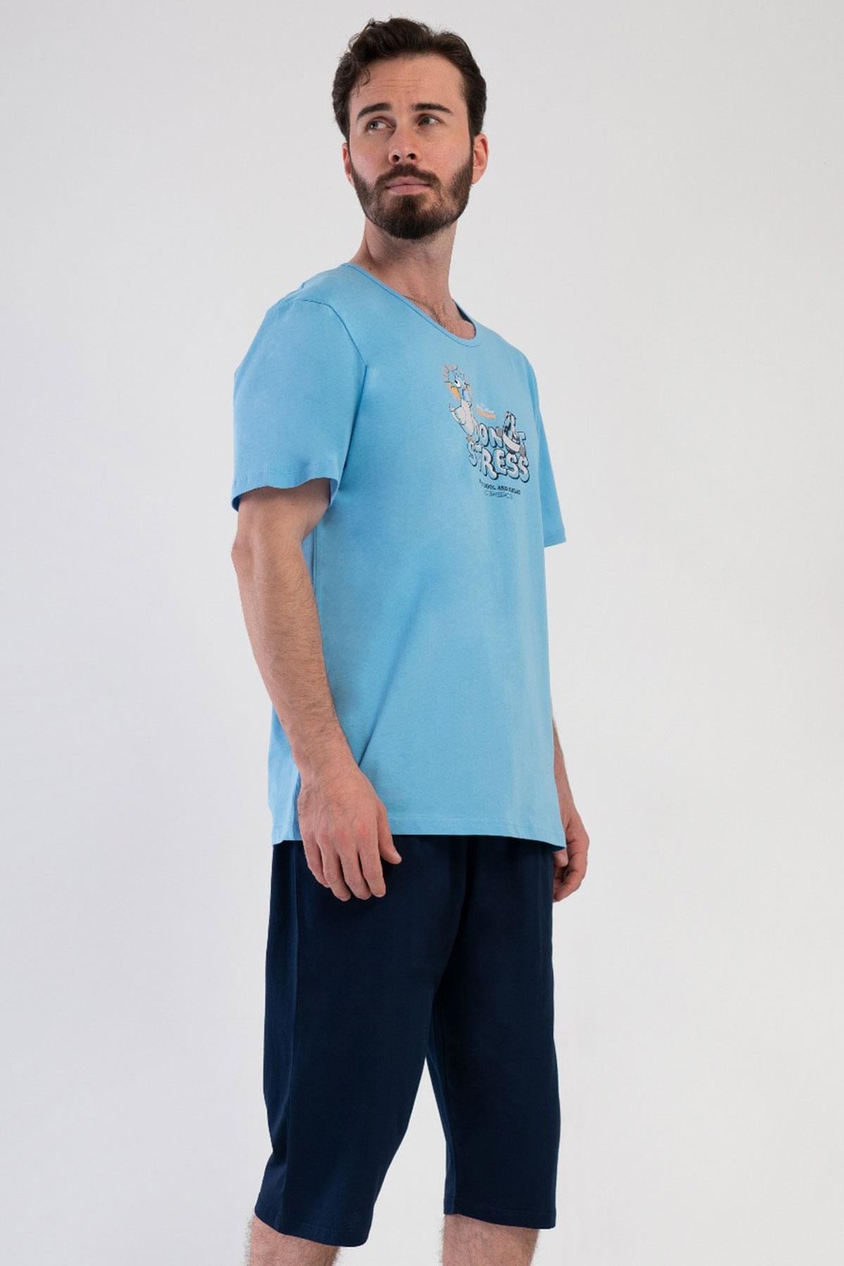 330890Erkek Kısa Kol Kapri %100 Pamuk Mavi Pijama Takımı C5T2N4804Pijama TakımıVienettaErkek Kısa Kol Kapri %100 Pamuk Mavi Pijama Takımı C5T2N4804