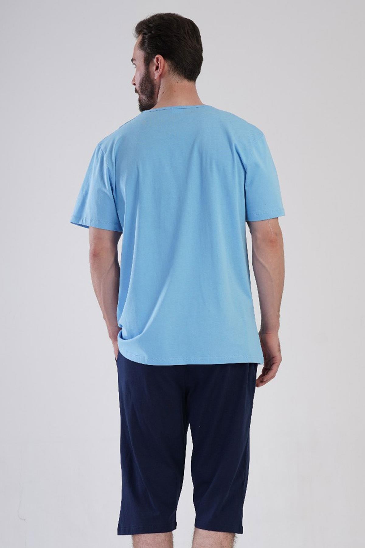 330890Erkek Kısa Kol Kapri %100 Pamuk Mavi Pijama Takımı C5T2N4804Pijama TakımıVienettaErkek Kısa Kol Kapri %100 Pamuk Mavi Pijama Takımı C5T2N4804