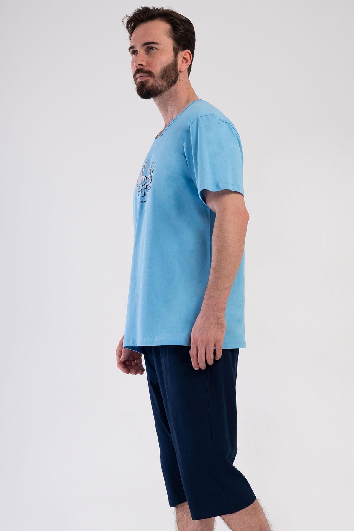 330890Erkek Kısa Kol Kapri %100 Pamuk Mavi Pijama Takımı C5T2N4804Pijama TakımıVienettaErkek Kısa Kol Kapri %100 Pamuk Mavi Pijama Takımı C5T2N4804