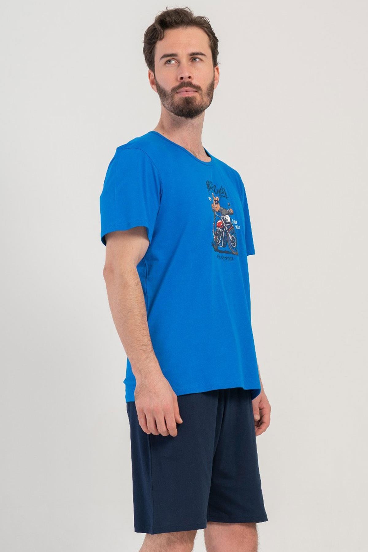 330893Erkek Kısa Kol Mavi %100 Pamuk Şortlu Pijama Takımı C9T3N4804Pijama TakımıVienettaErkek Kısa Kol Mavi %100 Pamuk Şortlu Pijama Takımı C9T3N4804