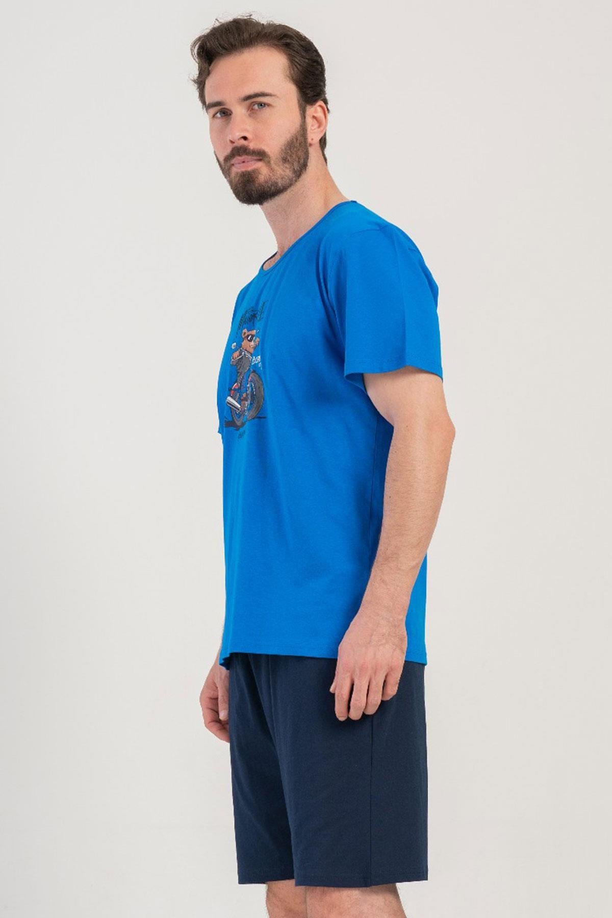330893Erkek Kısa Kol Mavi %100 Pamuk Şortlu Pijama Takımı C9T3N4804Pijama TakımıVienettaErkek Kısa Kol Mavi %100 Pamuk Şortlu Pijama Takımı C9T3N4804