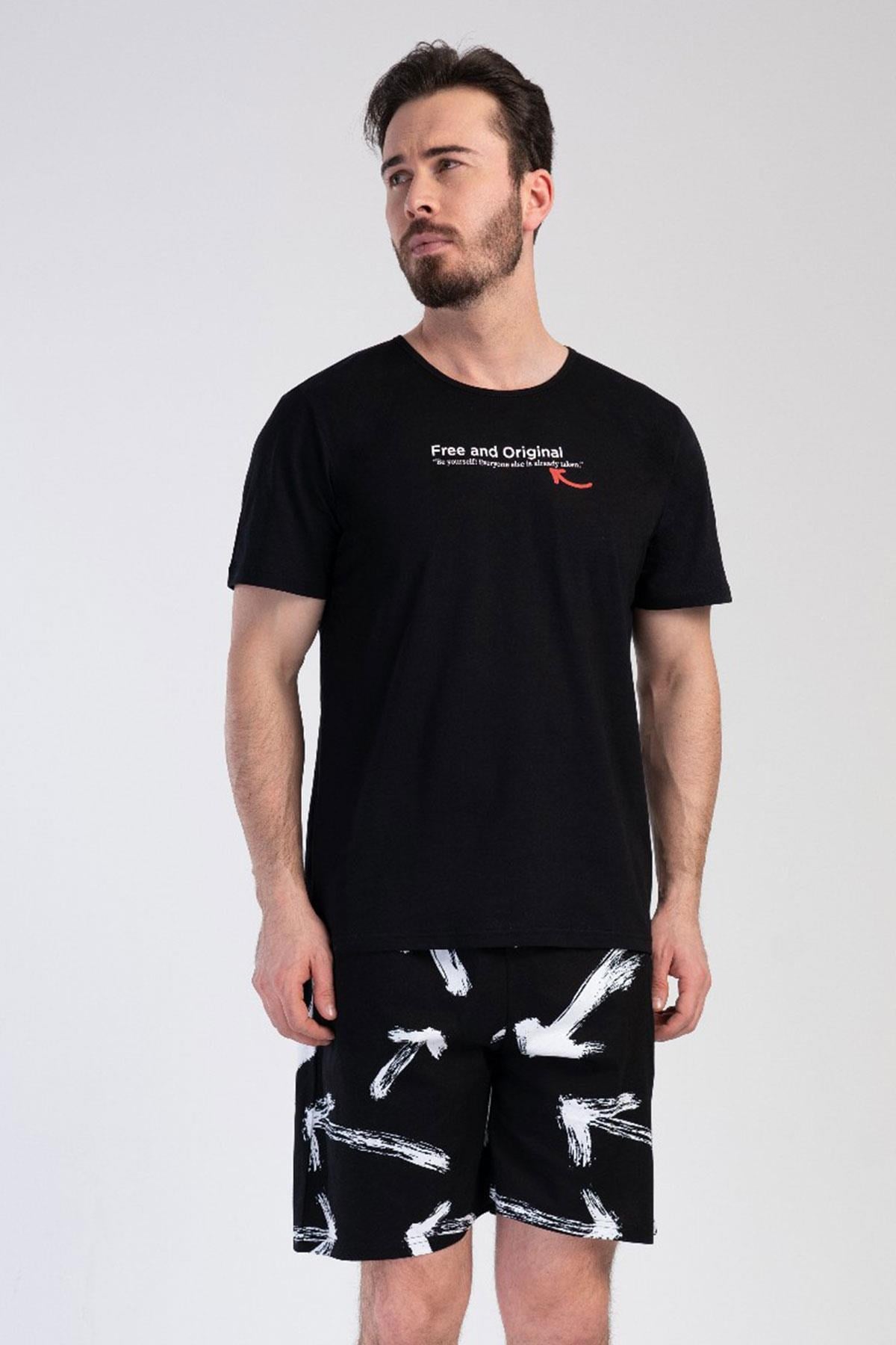 330864Erkek Kısa Kol Şortlu Siyah Penye Pijama Takımı C8T5N0104Pijama TakımıVienettaErkek Kısa Kol Şortlu Siyah Penye Pijama Takımı C8T5N0104
