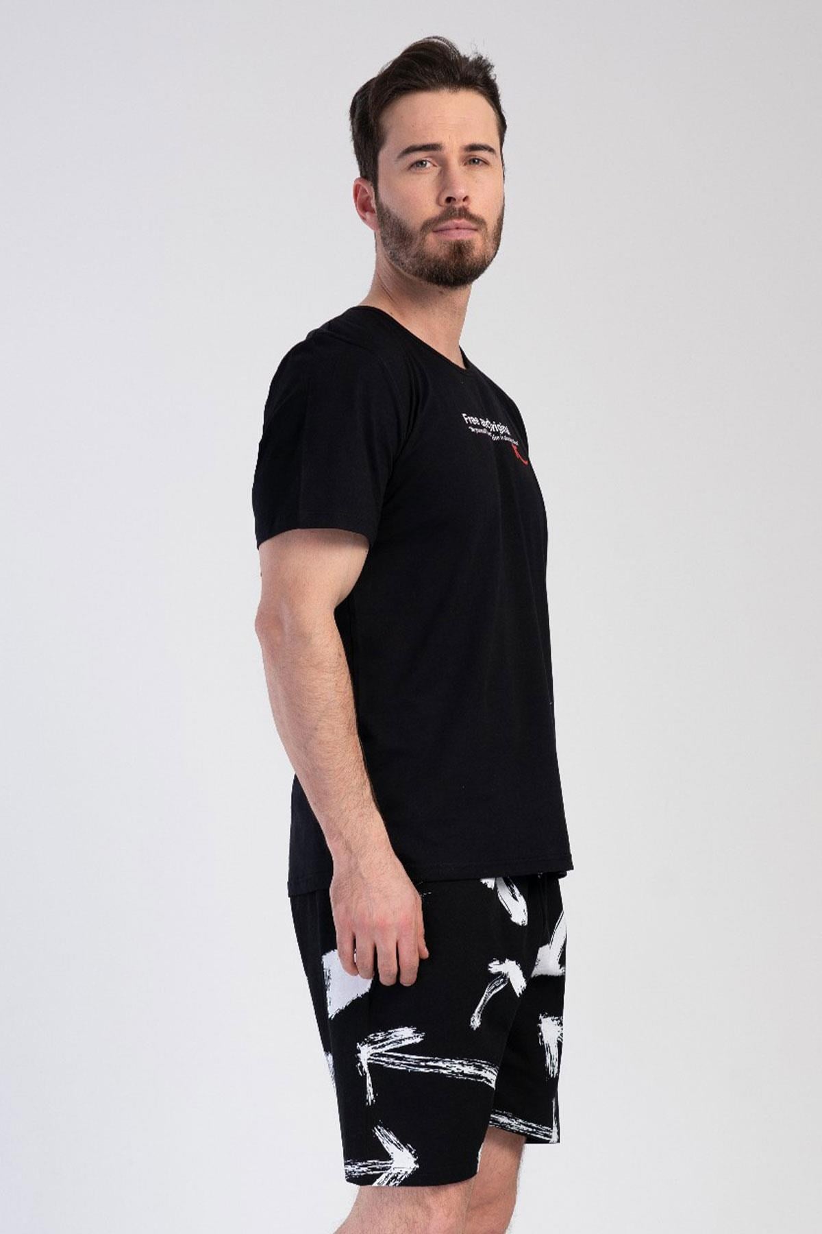 330864Erkek Kısa Kol Şortlu Siyah Penye Pijama Takımı C8T5N0104Pijama TakımıVienettaErkek Kısa Kol Şortlu Siyah Penye Pijama Takımı C8T5N0104