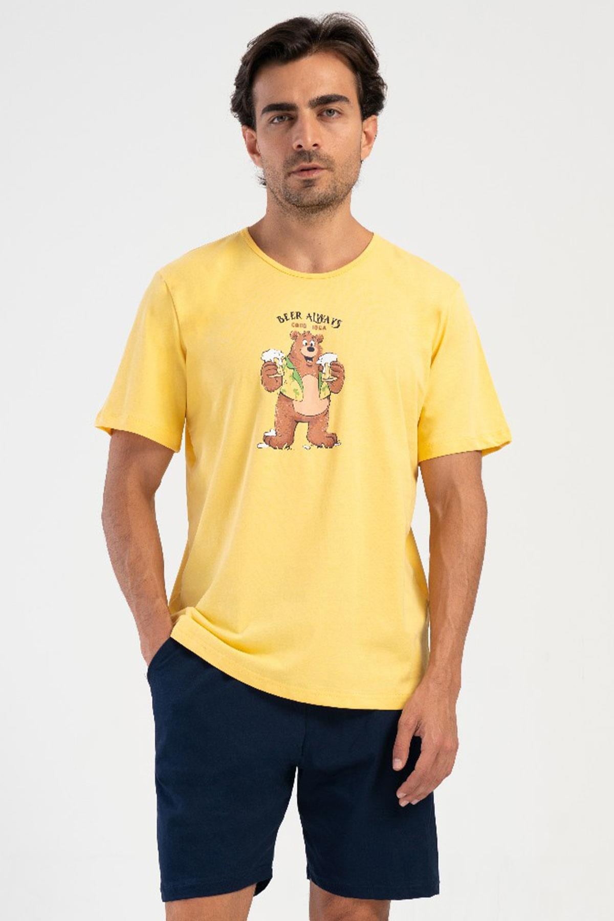 330872Erkek Kısa Kol Şortlu Sarı %100 Pamuk Baskılı Pijama Takımı C8T3N4804Pijama TakımıVienettaErkek Kısa Kol Şortlu Sarı %100 Pamuk Baskılı Pijama Takımı C8T3N4804