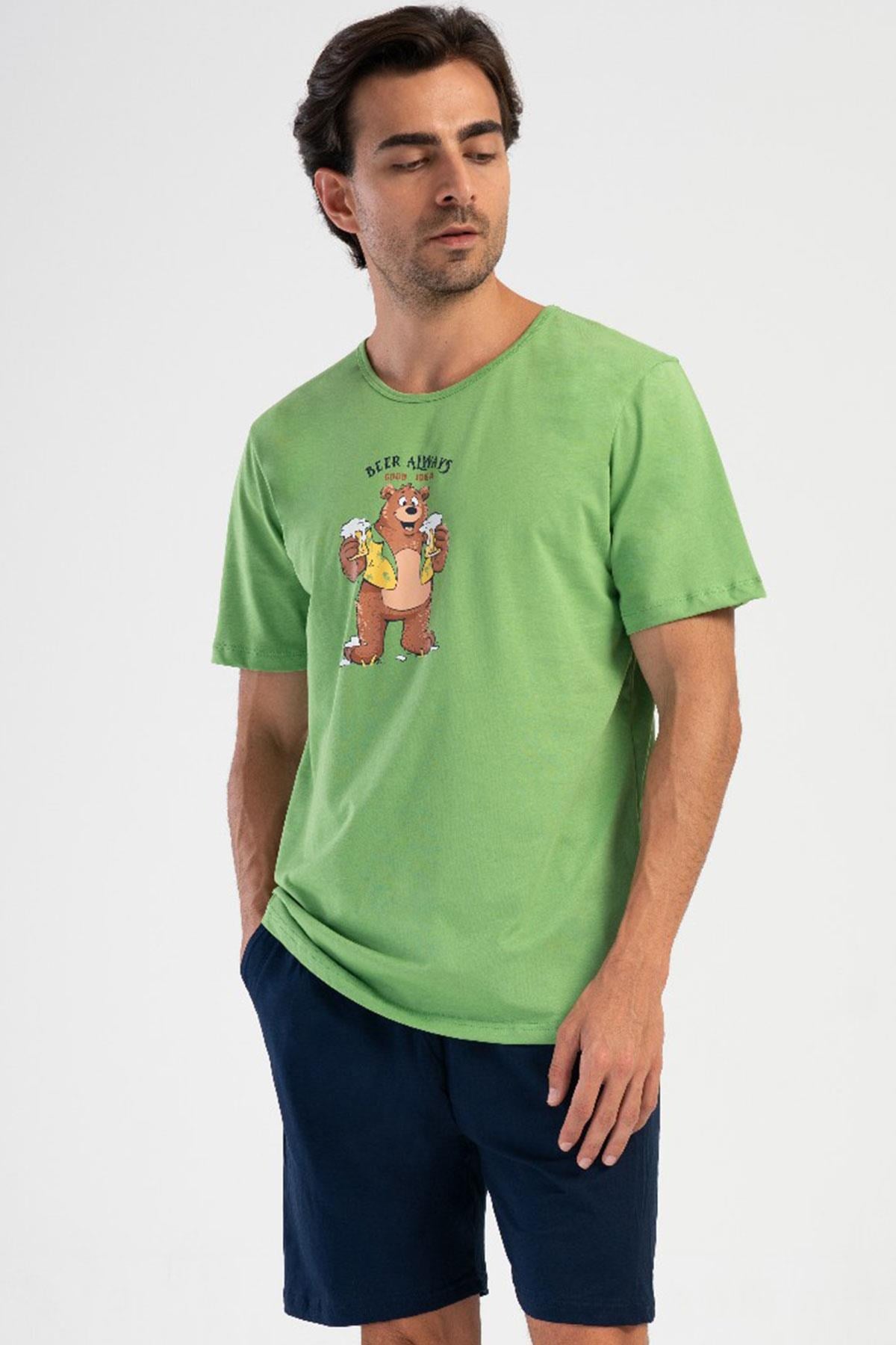 330873Erkek Kısa Kol Şortlu Yeşil %100 Pamuk Baskılı Pijama Takımı C8T3N4804Pijama TakımıVienettaErkek Kısa Kol Şortlu Yeşil %100 Pamuk Baskılı Pijama Takımı C8T3N4804