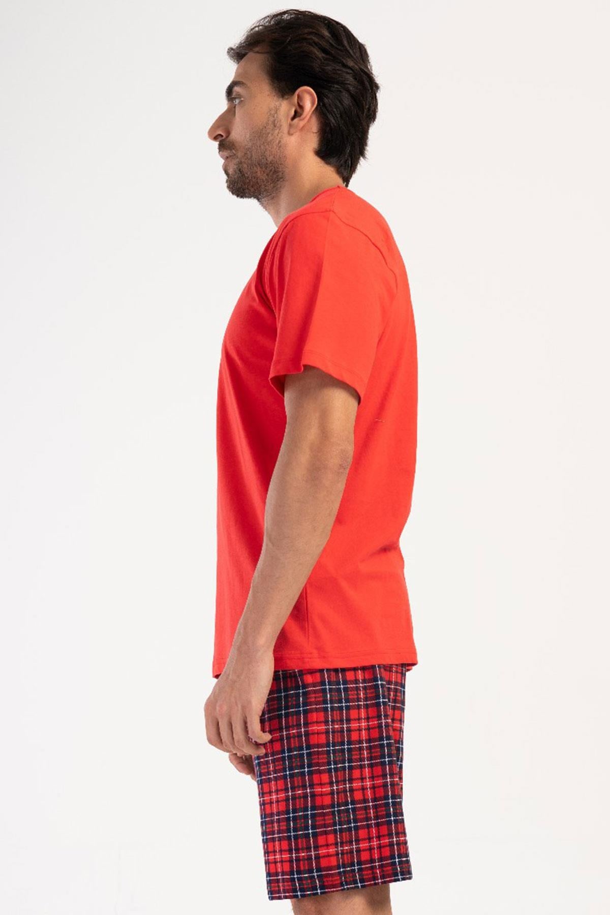 330865Erkek Kısa Kol Şortlu Nar Çiçeği Pijama Takımı Ekose Desenli Pijama Takımı C4T4N0704Pijama TakımıVienettaErkek Kısa Kol Şortlu Nar Çiçeği Pijama Takımı Ekose Desenli Pijama Takımı C4T4N0704