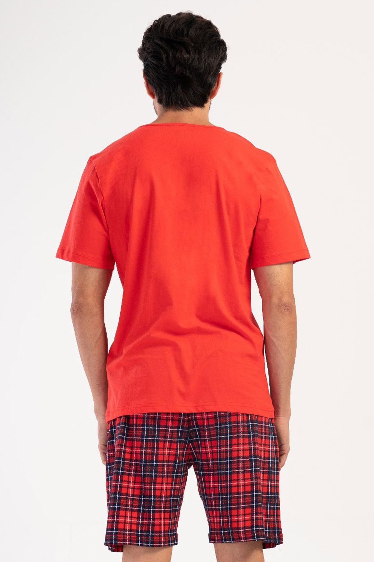 330865Erkek Kısa Kol Şortlu Nar Çiçeği Pijama Takımı Ekose Desenli Pijama Takımı C4T4N0704Pijama TakımıVienettaErkek Kısa Kol Şortlu Nar Çiçeği Pijama Takımı Ekose Desenli Pijama Takımı C4T4N0704
