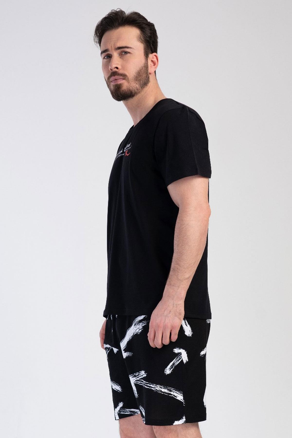 330864Erkek Kısa Kol Şortlu Siyah Penye Pijama Takımı C8T5N0104Pijama TakımıVienettaErkek Kısa Kol Şortlu Siyah Penye Pijama Takımı C8T5N0104