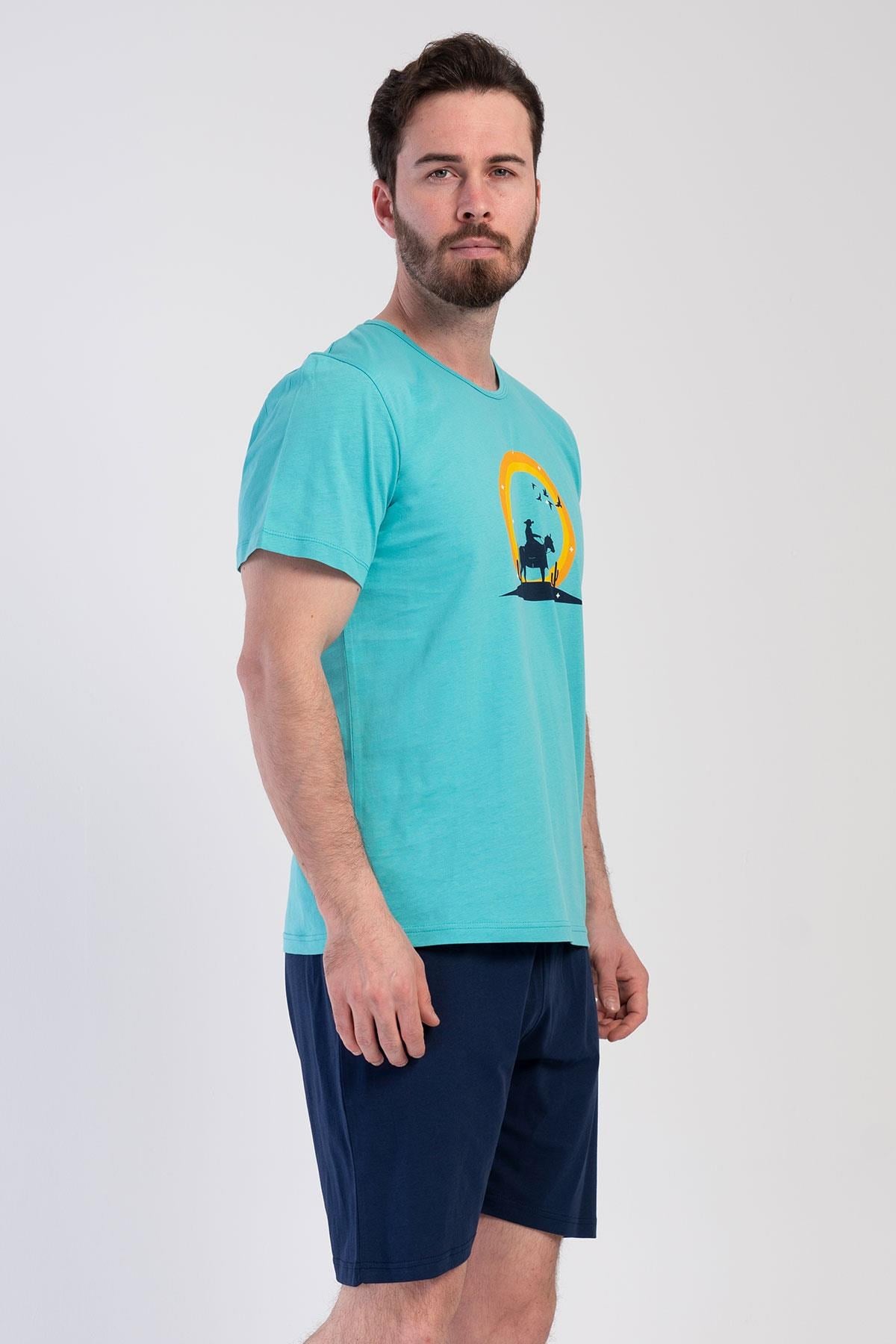 330883Erkek Kısa Kol Şortlu Cam Göbeği Baskılı %100 Pamuk Pijama Takımı C9T3N0104Pijama TakımıVienettaErkek Kısa Kol Şortlu Cam Göbeği Baskılı %100 Pamuk Pijama Takımı C9T3N0104