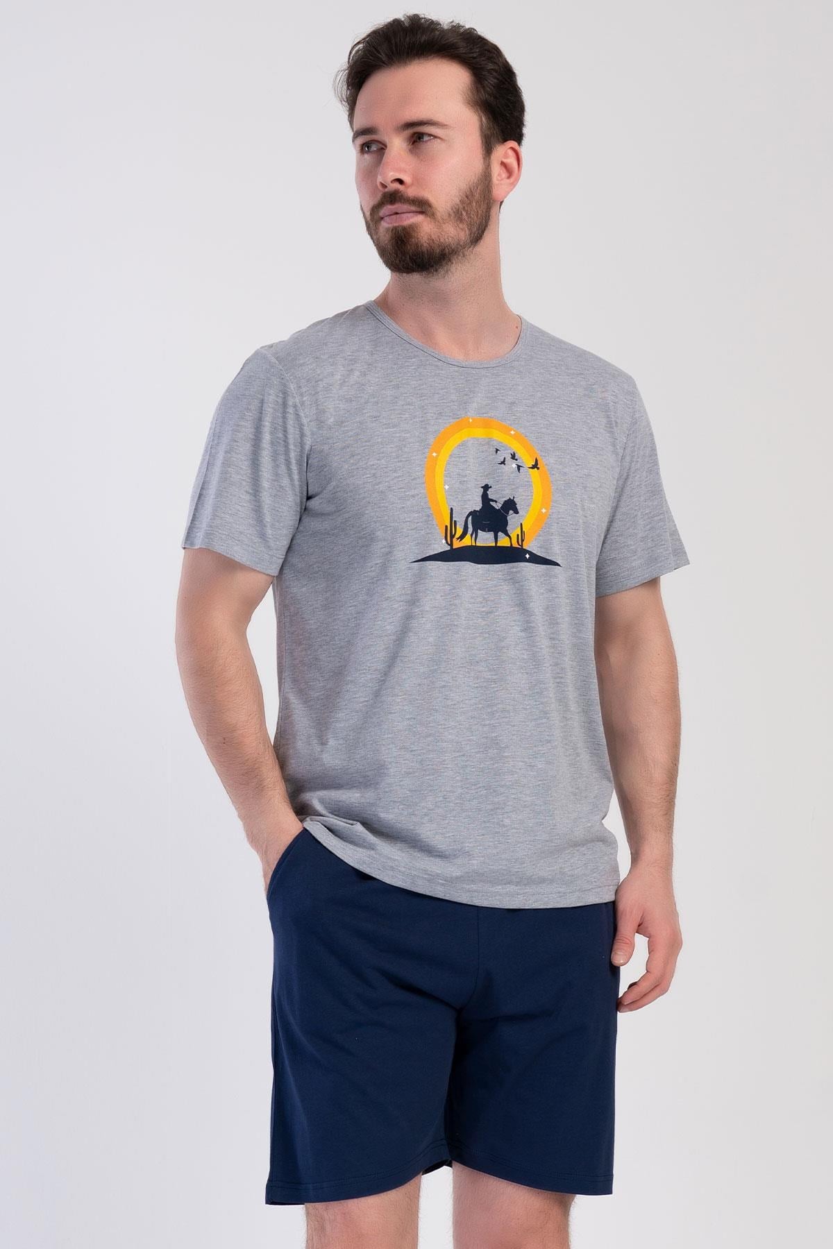 330884Erkek Kısa Kol Şortlu Gri Melanj Baskılı %100 Pamuk Pijama Takımı C9T3N0104Pijama TakımıVienettaErkek Kısa Kol Şortlu Gri Melanj Baskılı %100 Pamuk Pijama Takımı C9T3N0104