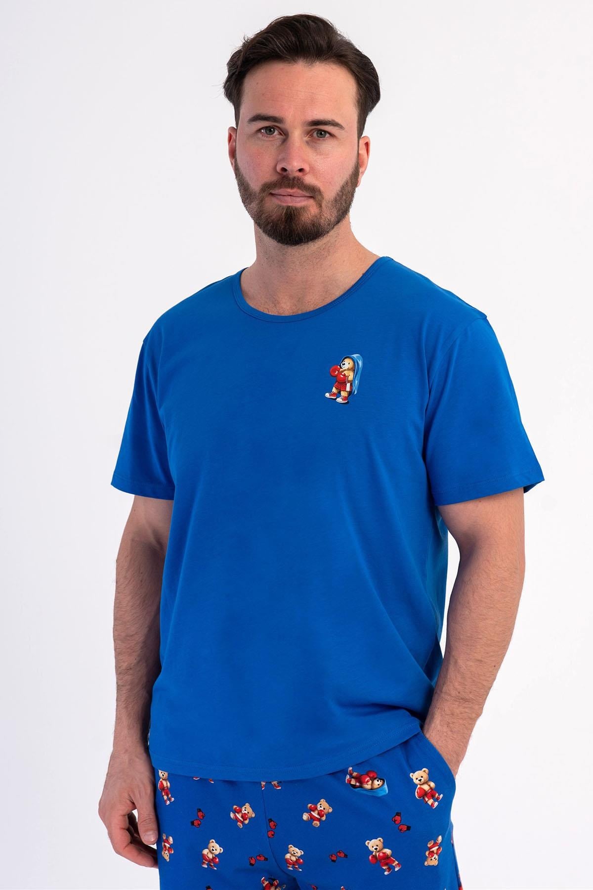 333074Erkek Kısa Kollu Şortlu Mavi Pijama Takımı C9T7N0106Pijama TakımıVienettaErkek Kısa Kollu Şortlu Mavi Pijama Takımı C9T7N0106