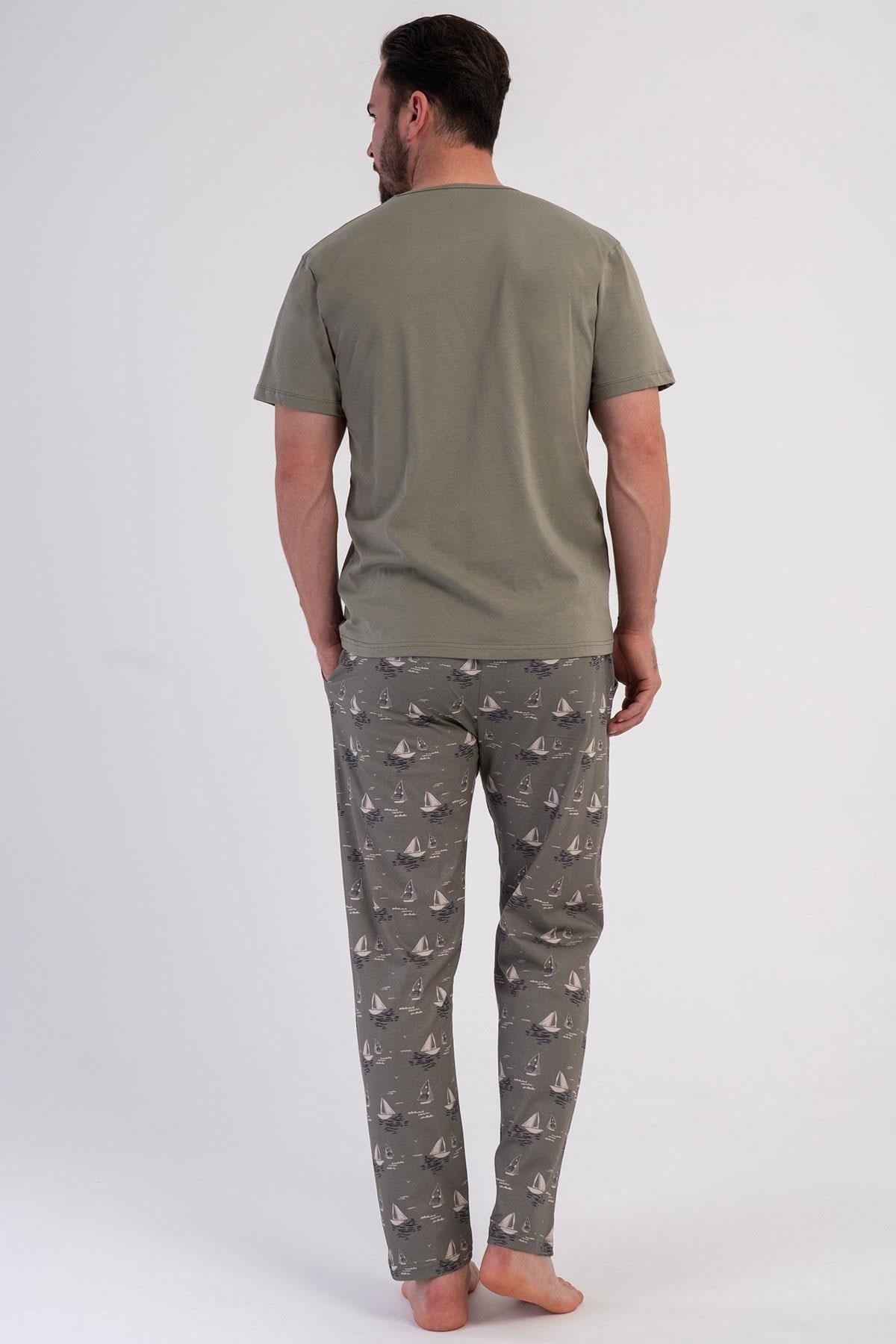 333073Erkek Kısa Kollu V Yaka Haki Pijama Takımı C4T7N0106Pijama TakımıVienettaErkek Kısa Kollu V Yaka Haki Pijama Takımı C4T7N0106